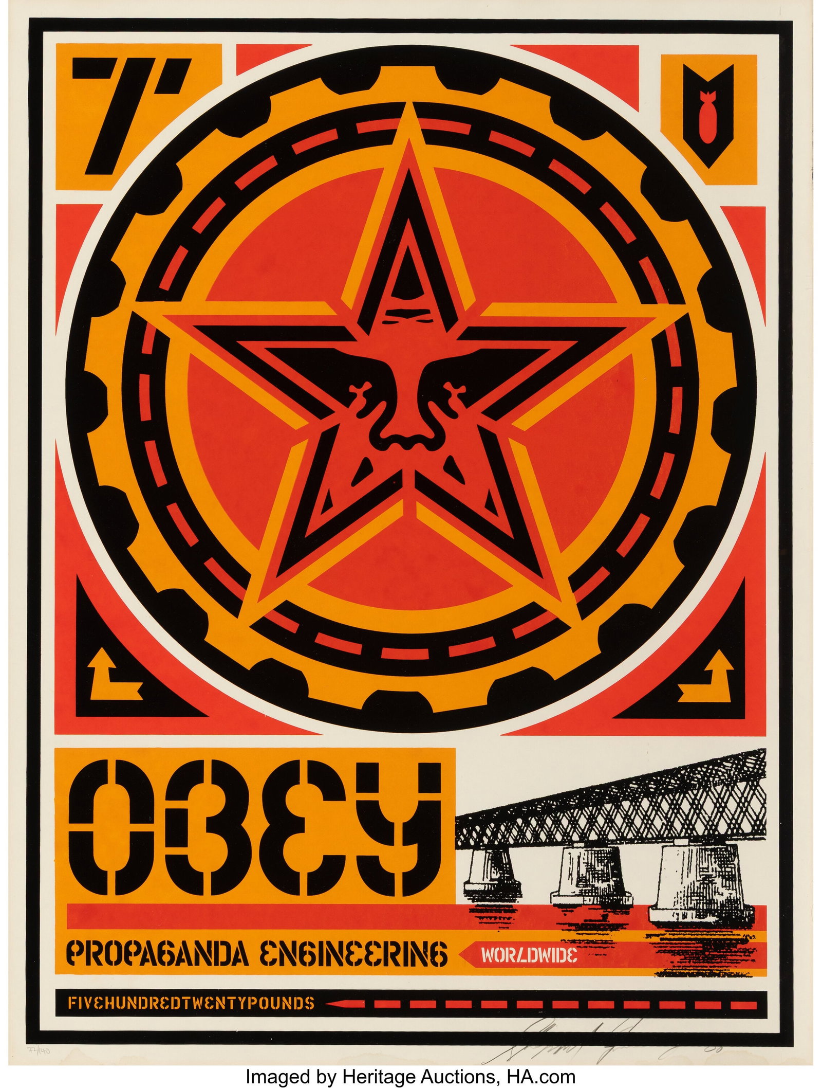 Shepard Fairey (b. 1970) Obey Giant Engineering,: Shepard Fairey (b. 1970) Obey Giant Engineering, 2000 Screenprint in colors on cream paper 24 x 18 inches (61.0 x 45.7 cm) (sheet) Ed. 7