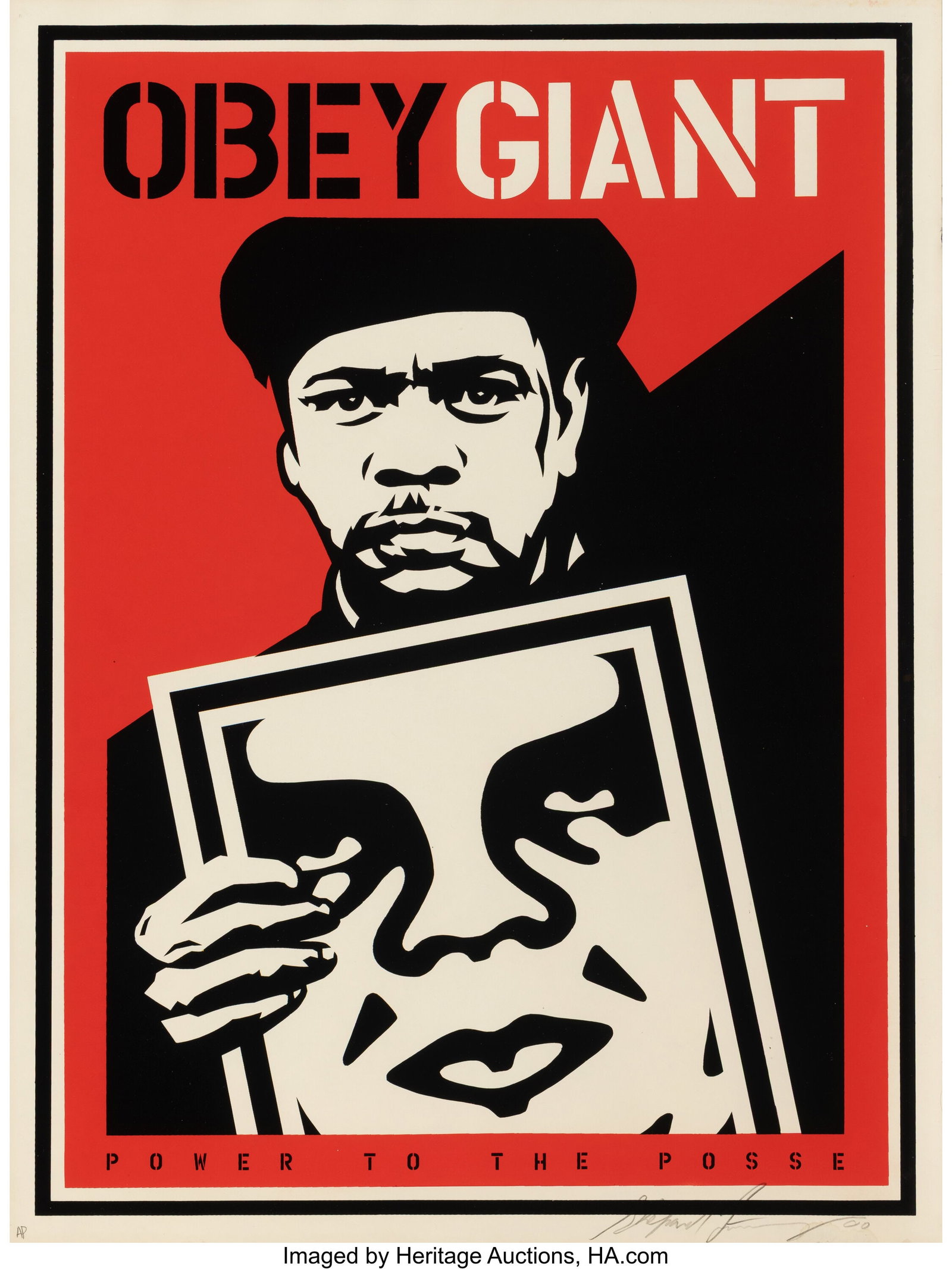 Shepard Fairey (b. 1970) Obey Giant Nubian Sign,: Shepard Fairey (b. 1970) Obey Giant Nubian Sign, 2000 Screenprint in colors on cream paper 24 x 18 inches (61.0 x 45.7 cm) (sheet) AP Signed&co