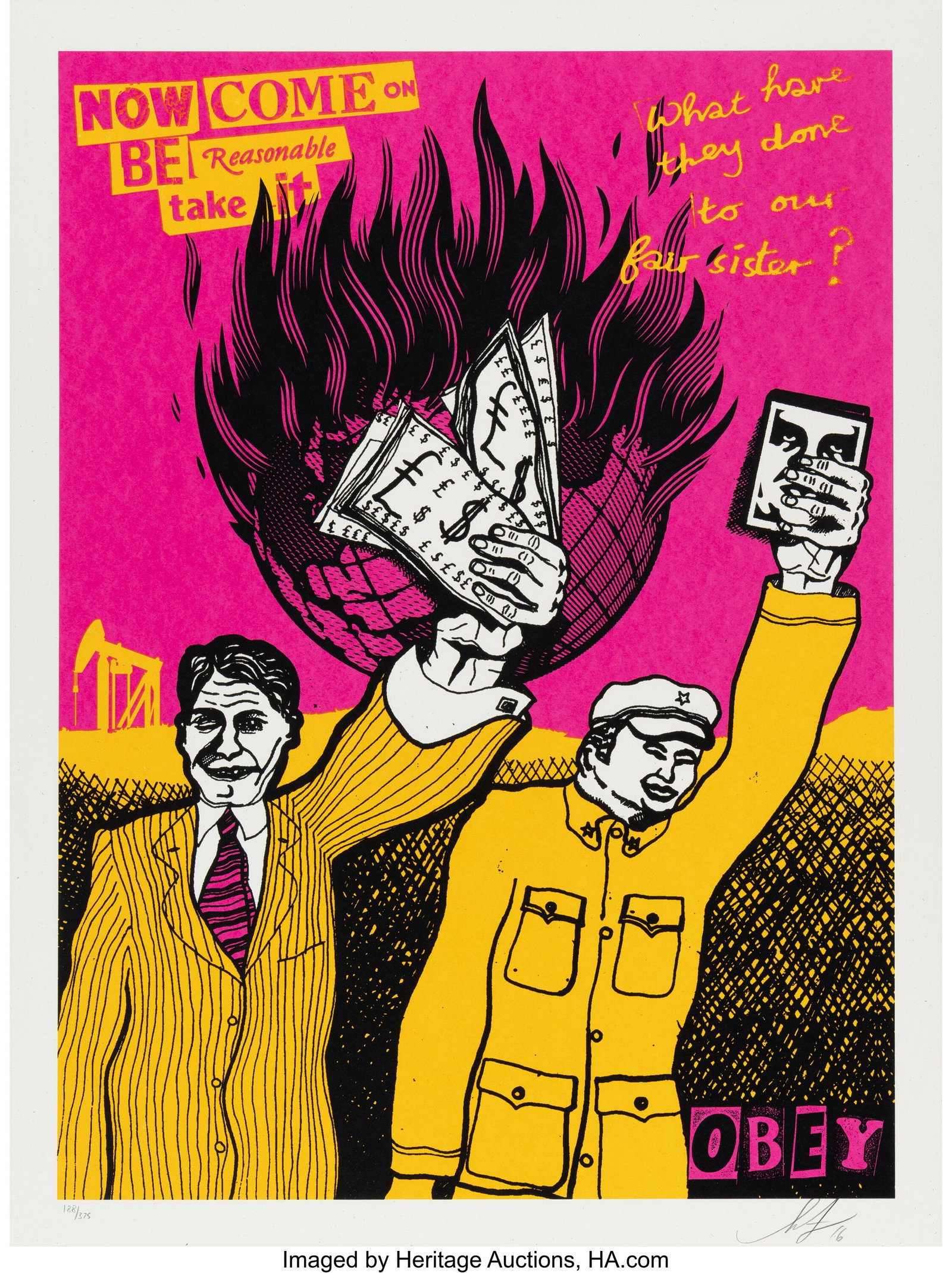 Shepard Fairey X Jaime Reid Be Reasonable, 2016 : Shepard Fairey X Jaime Reid Be Reasonable, 2016 Screenprint in colors on Cream Cotton paper 24 x 18 inches (61.0 x 45.7 cm) (sheet) Ed. 188/375 Signe