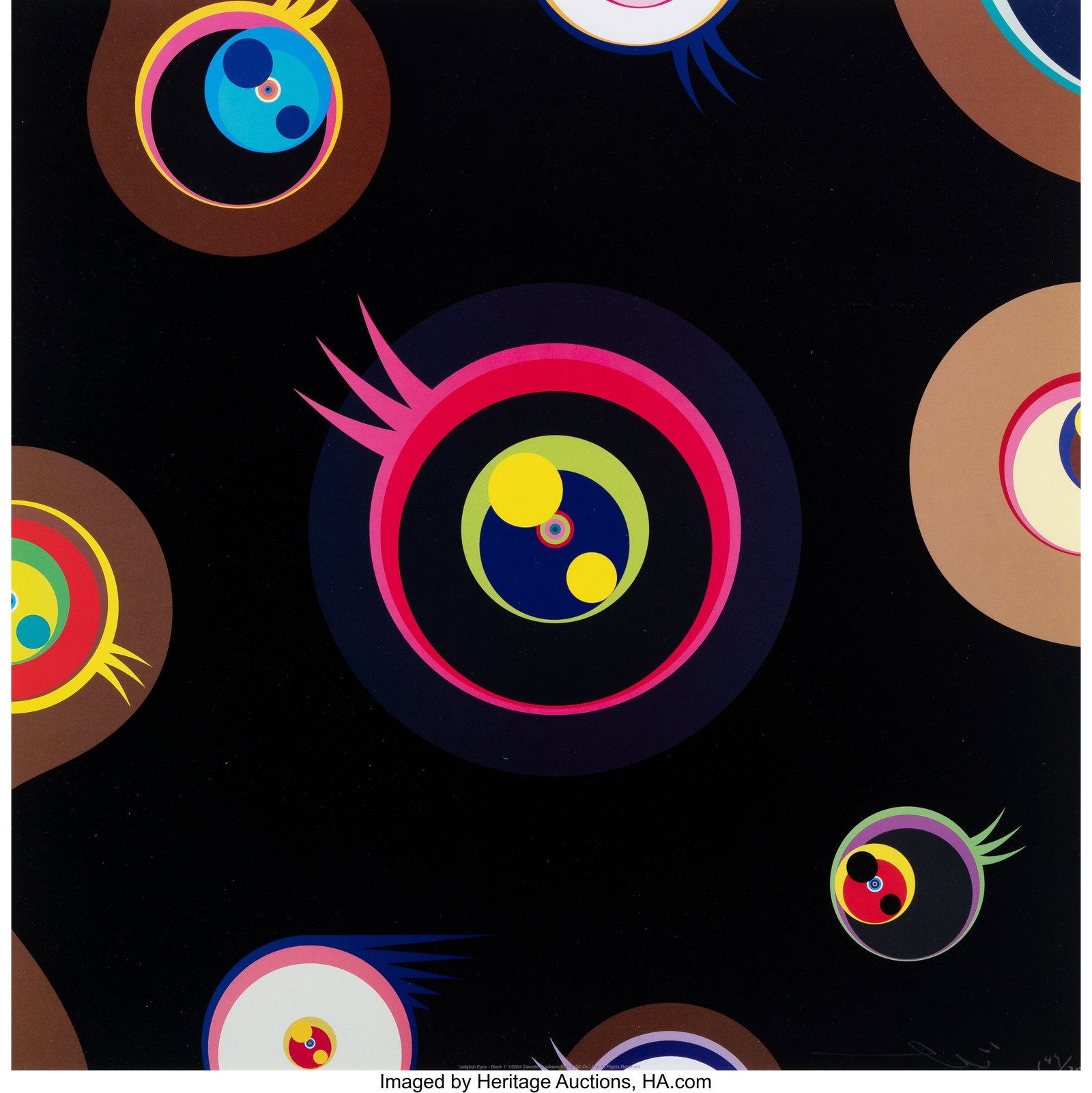 Takashi Murakami (b. 1962) Jellyfish Eyes - Blac: Takashi Murakami (b. 1962) Jellyfish Eyes - Black 1, 2004 Offset lithograph in colors on smooth wove paper 19-3/4 x 19-3/4 inches (50.2 x 50.2 cm&rpar