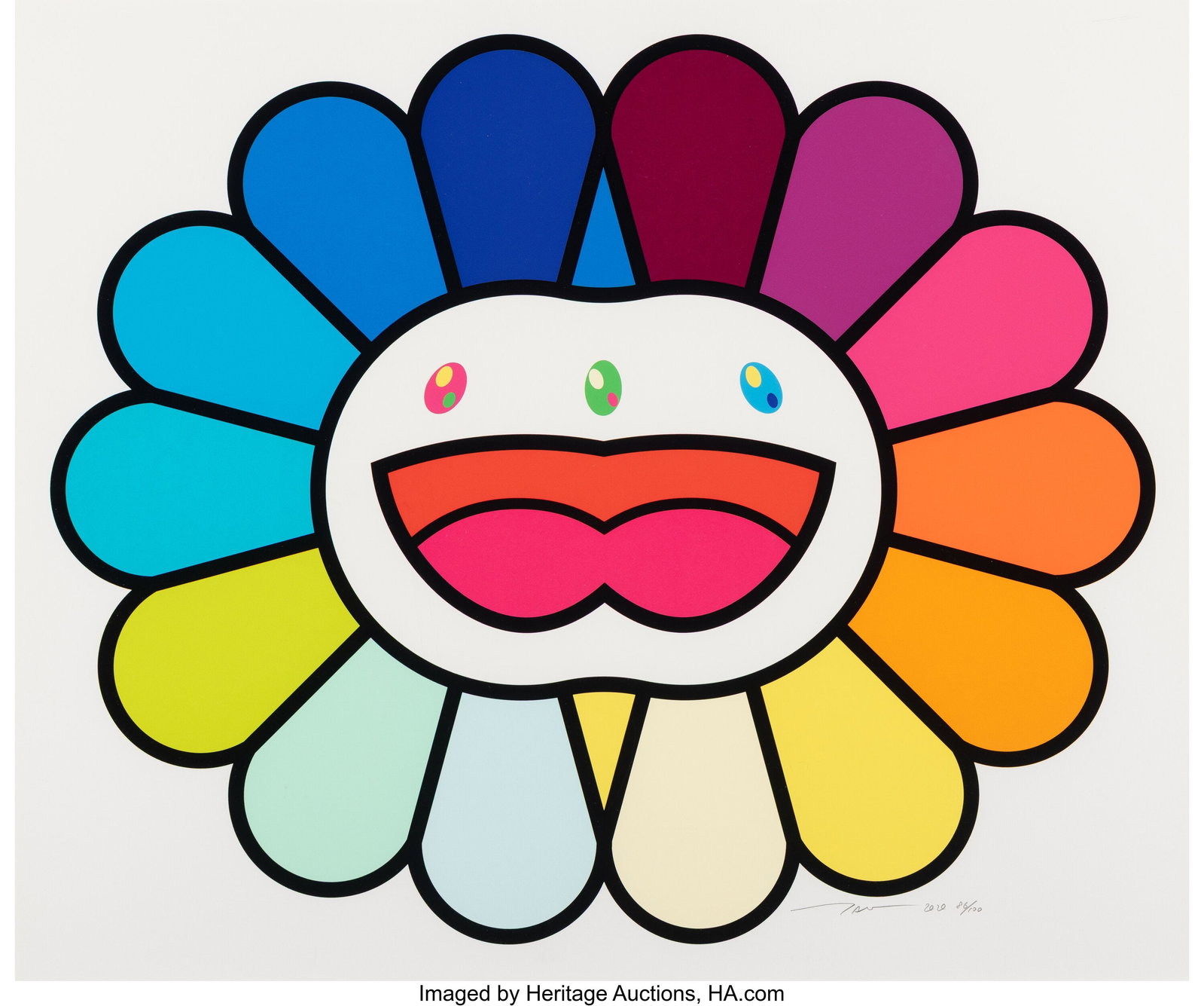 Takashi Murakami (b. 1962) Multicolor Double Fac: Takashi Murakami (b. 1962) Multicolor Double Face: White, 2020 Screenprint in colors on wove paper 19-3/4 x 23-1/4 inches (50.2 x 59.1 cm) 