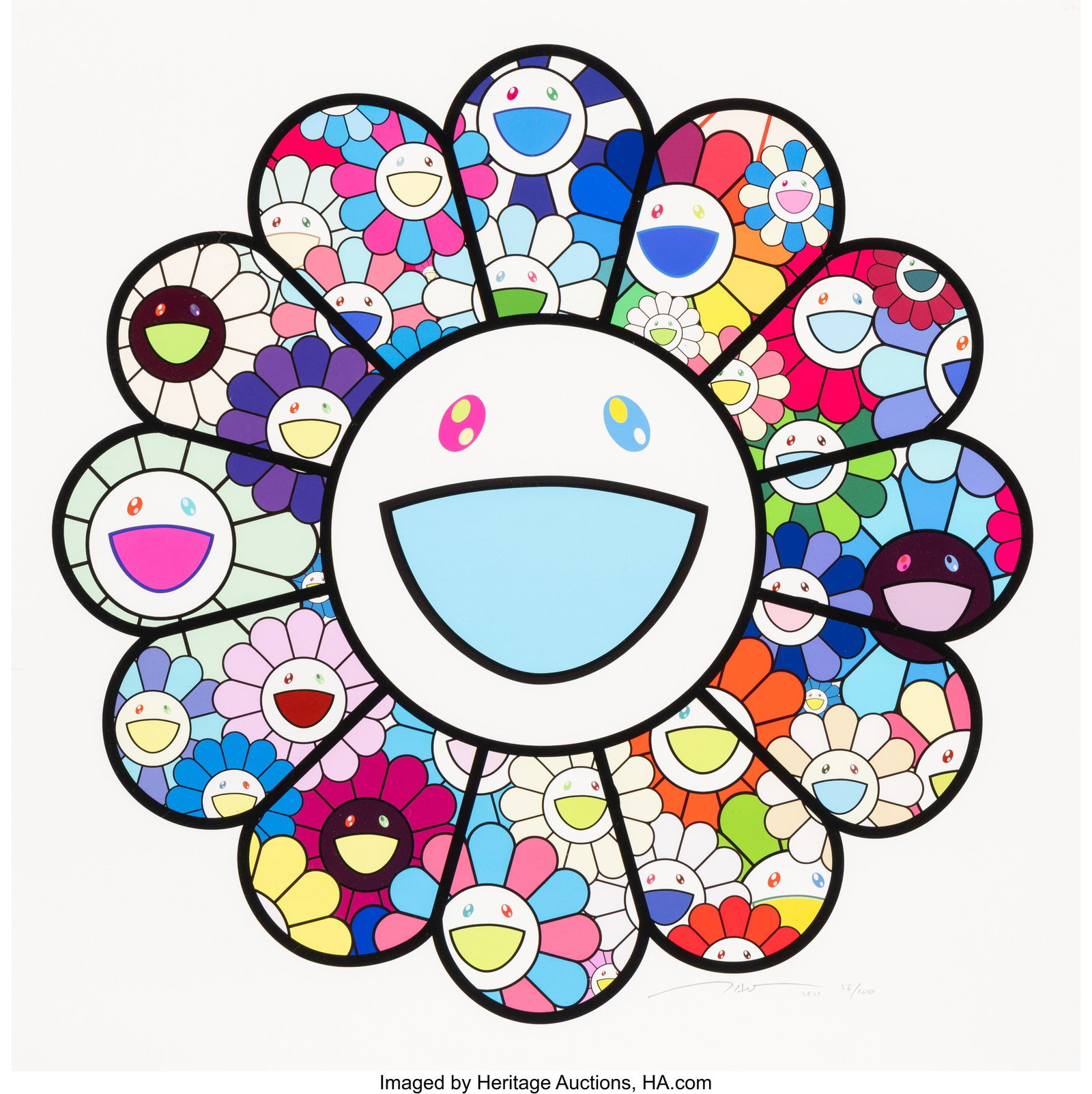 Takashi Murakami (b.1962) Flowers in Pastel Colo: Takashi Murakami (b.1962) Flowers in Pastel Colors, 2022 Archival pigment print and screenprint in colors on wove paper 19-1/2 x 19-1/2 inches (49.5 x 49&per
