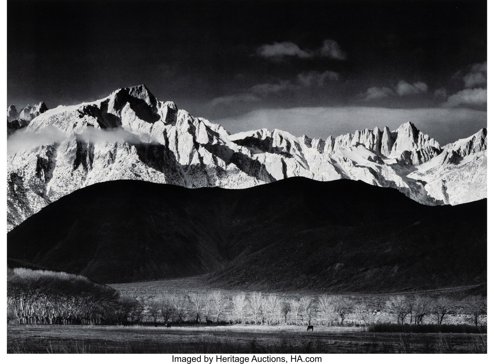 Ansel Adams (American, 1902-1984) Winter Sunrise: Ansel Adams (American, 1902-1984) Winter Sunrise, Sierra Nevada from Lone Pine, California, 1944 Photolithograph print, printed later 10-1/8 x 13-3/4