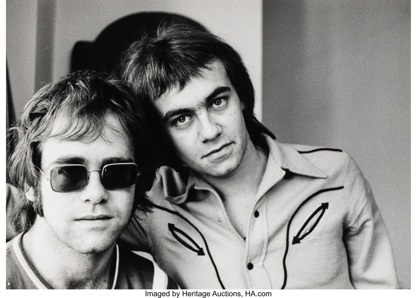 David Gahr (American, 1922-2008) Elton John and : David Gahr (American, 1922-2008) Elton John and Bernie Taupin, 1970 Gelatin silver print, printed later 6-1/2 x 9 inches (16.5 x 22.9 cm) (