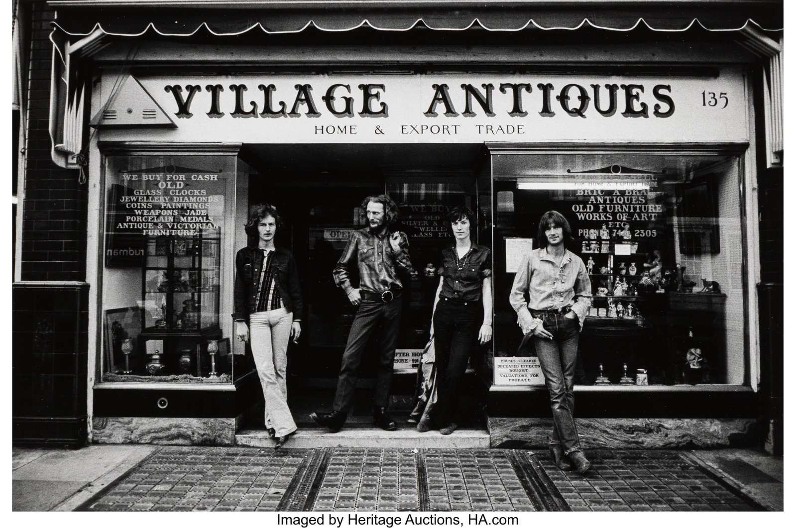 David Gahr (American, 1922-2008) Eric Clapton an: David Gahr (American, 1922-2008) Eric Clapton and Band, Village Antiques, circa 1969 Gelatin silver print, printed later 5-3/4 x 8-7/8 inches (14.