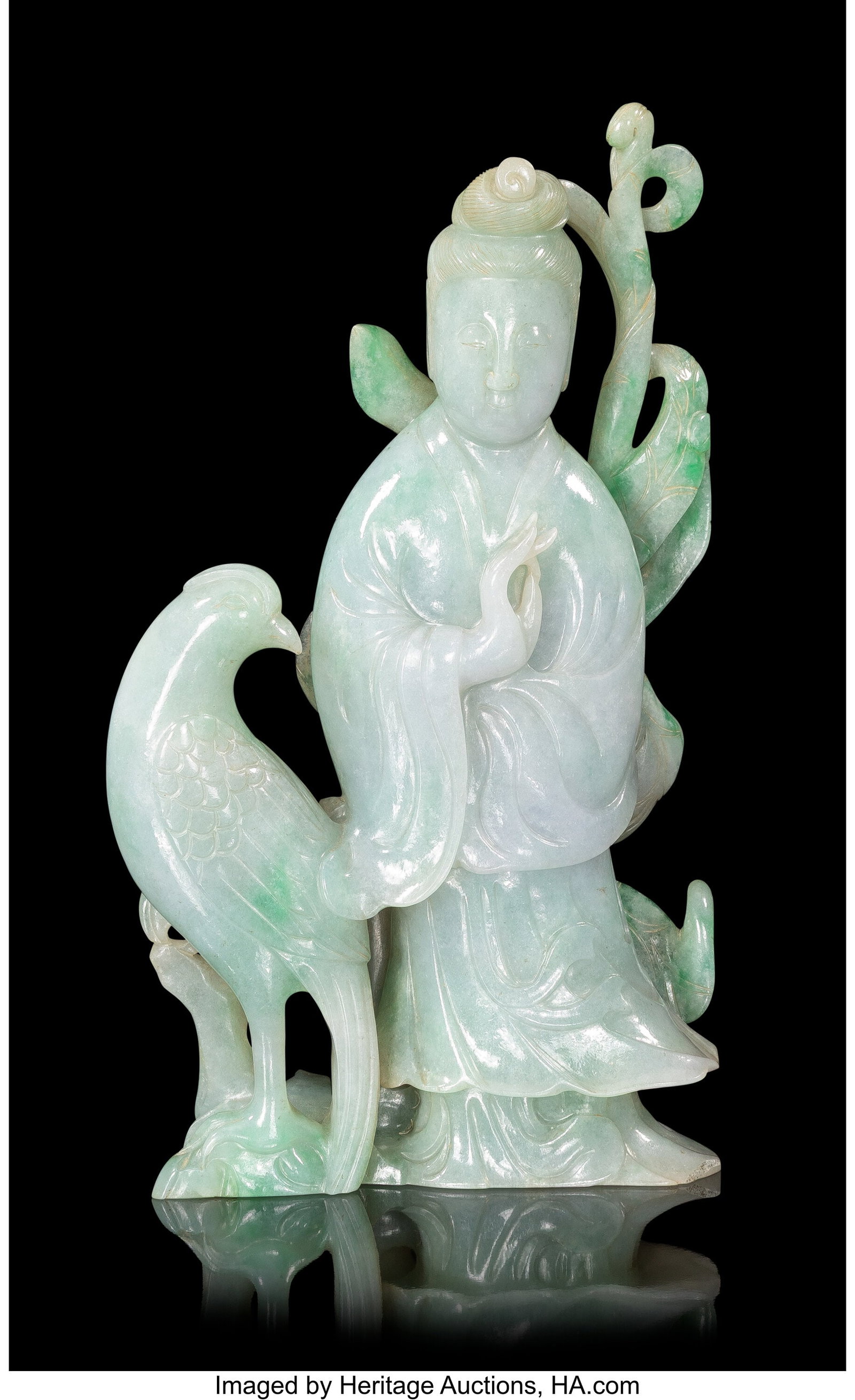 A Chinese Carved Jadeite Figure of a Meiren, 20t: A Chinese Carved Jadeite Figure of a Meiren, 20th century 10 x 6 x 2-1/4 inches (25.4 x 15.2 x 5.7 cm) PROVENANCE: William Doyle, Important 17th &a