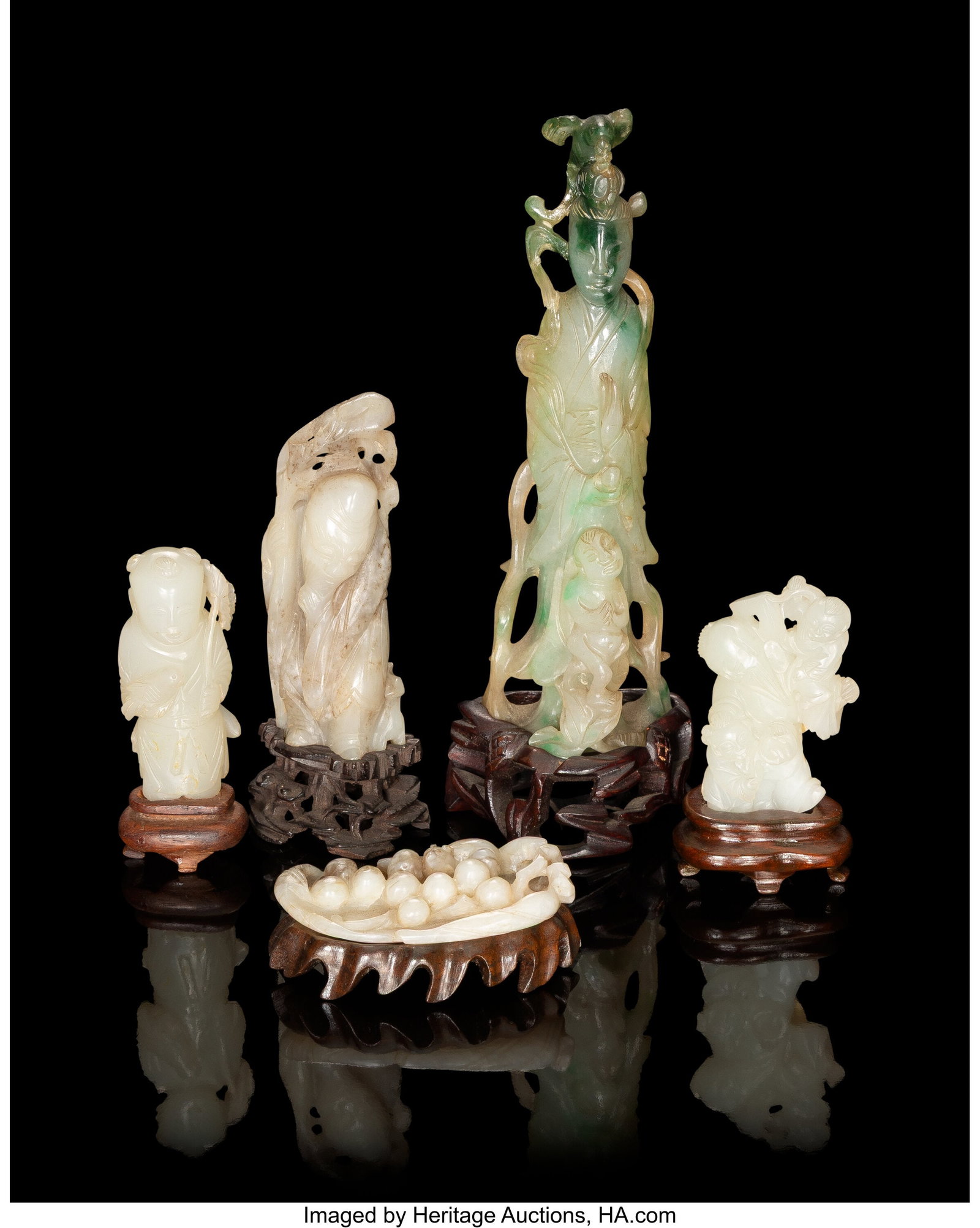 A Group of Five Chinese Jade & Jadeite Carvings, (1 of 4)