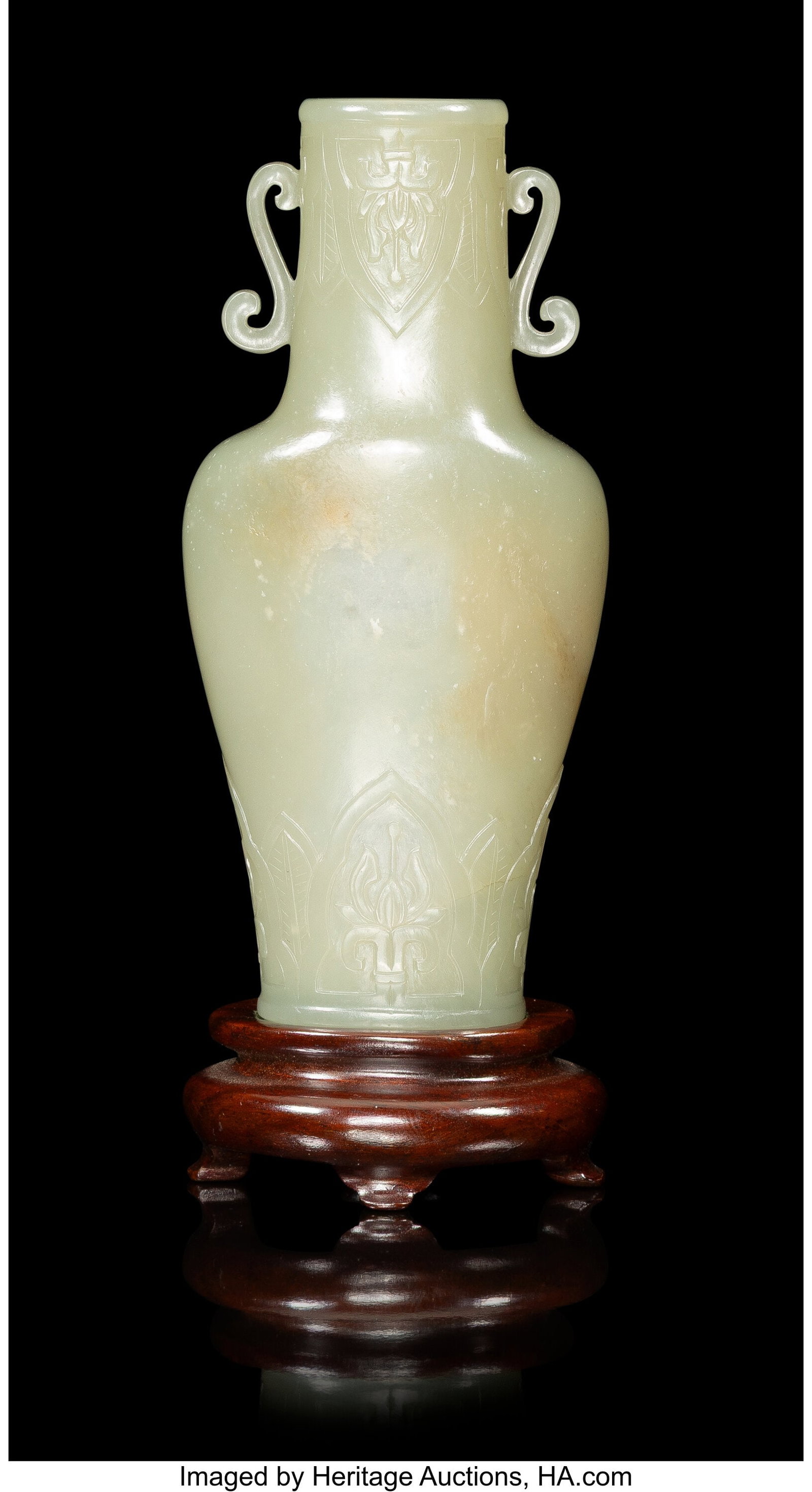 A Chinese Carved Celadon Jade Vase, 18th century (1 of 3)