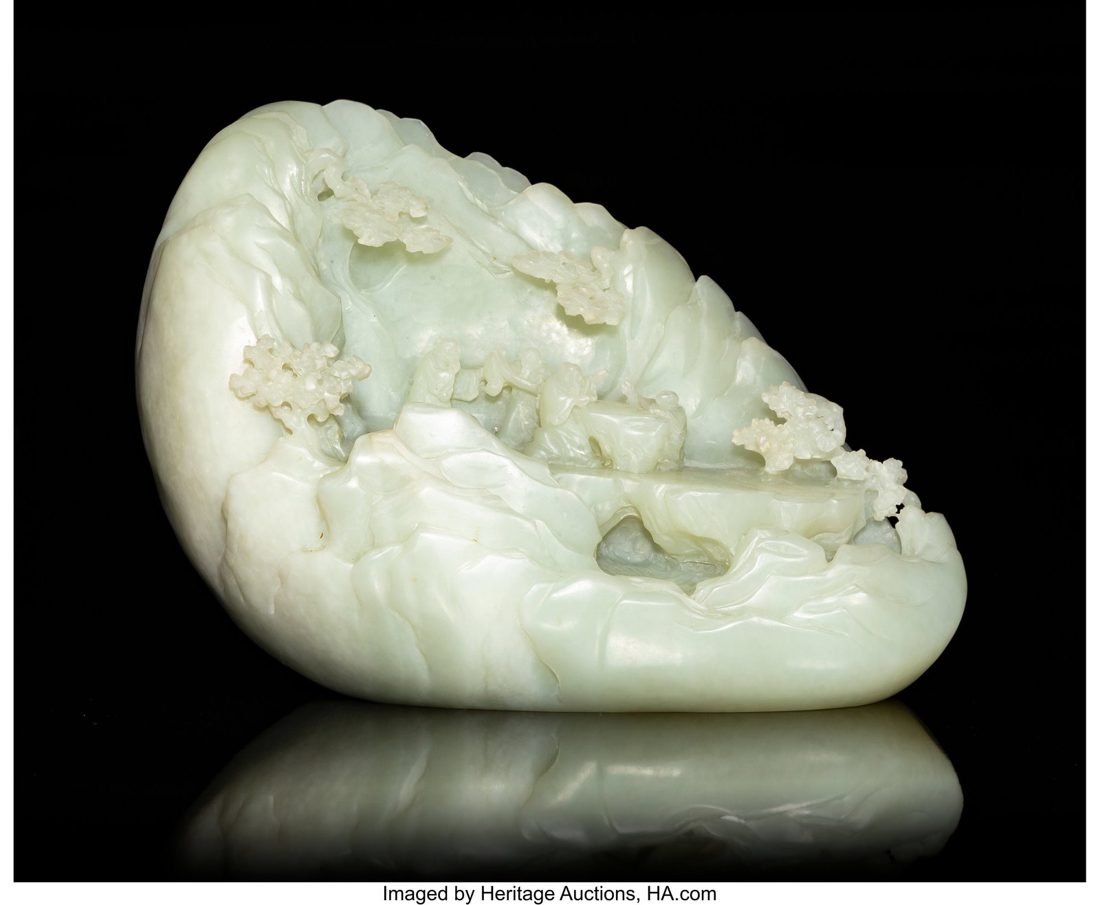 A Chinese Carved Pale Celadon Jade Boulder, 19th (1 of 4)