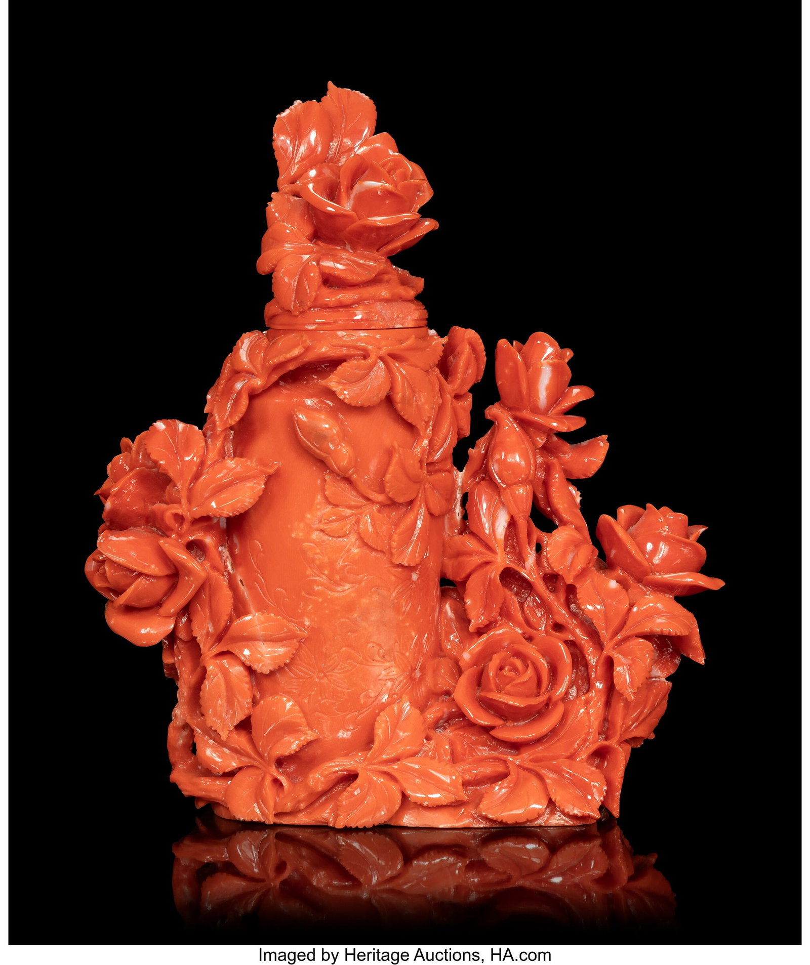 A Chinese Carved Coral Miniature Covered Floral  (1 of 4)