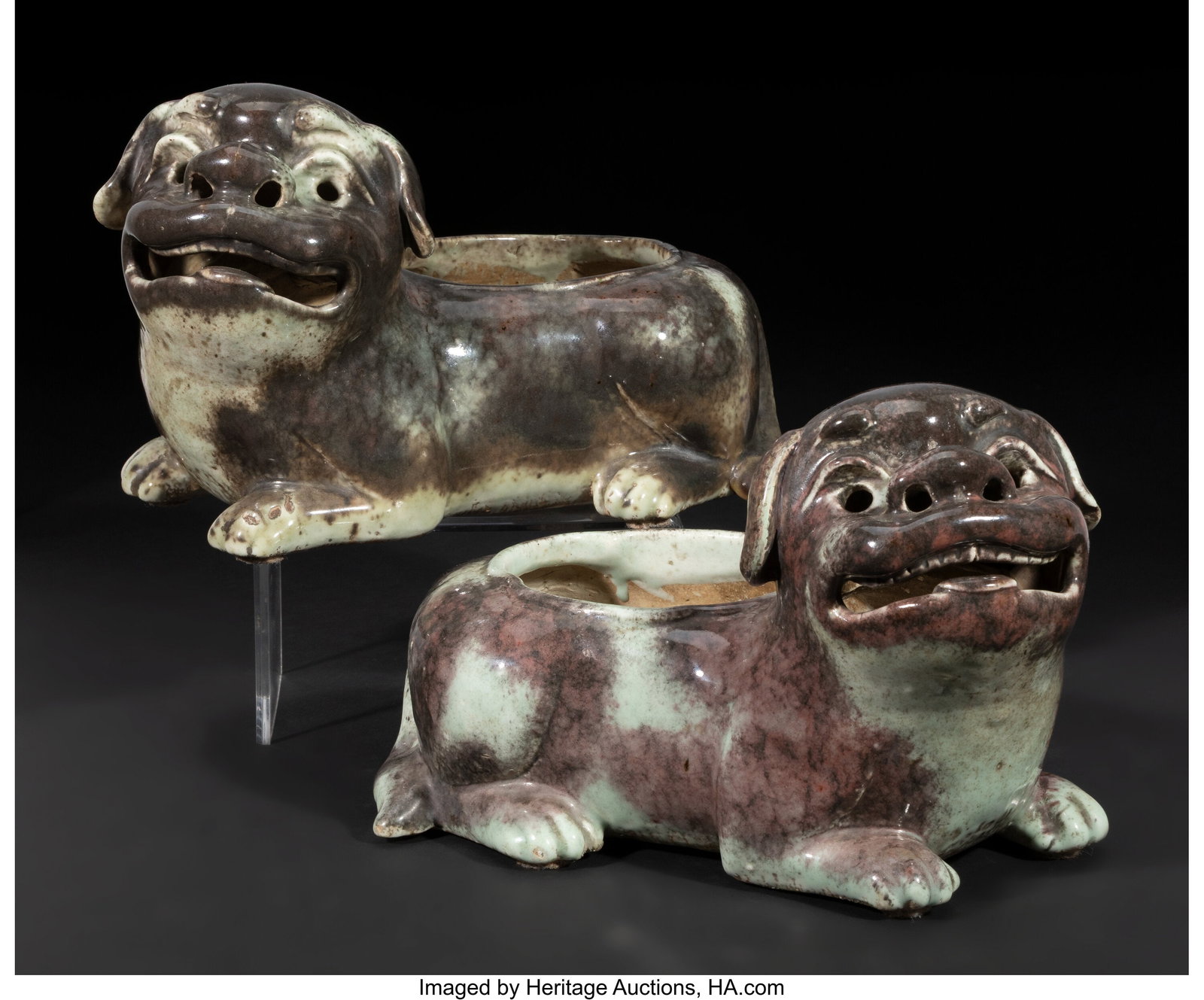 A Pair of Chinese Export Ceramic Dog-Form Plante: A Pair of Chinese Export Ceramic Dog-Form Planters, 19th century 6-3/4 x 10-3/8 x 6 inches (17.1 x 26.4 x 15.2 cm) (each) HID03101062020 © 2