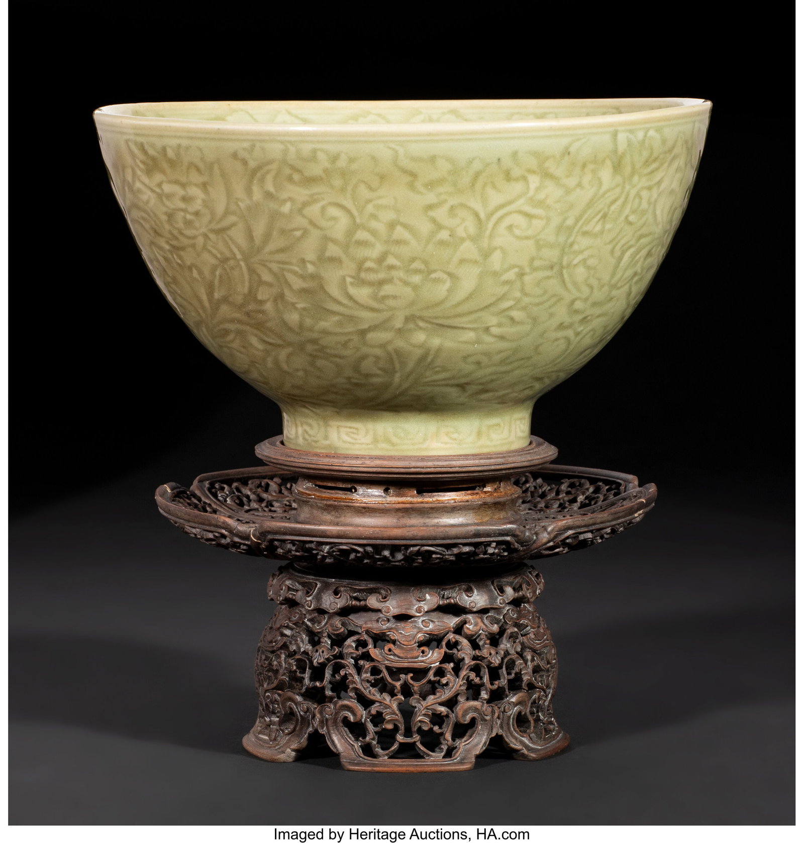 A Chinese Carved Longquan Celadon-Glazed 'Floral (1 of 5)