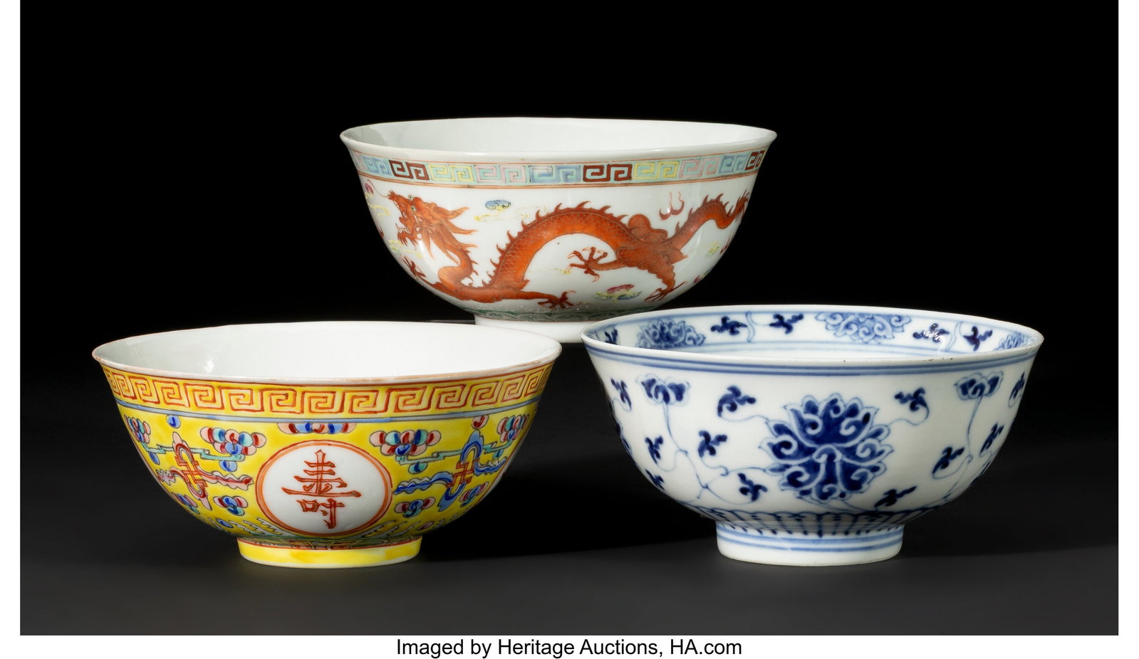 A Group of Three Chinese Enameled Bowls, six-cha: A Group of Three Chinese Enameled Bowls, six-character Guangxu mark and of the period 2-1/2 x 5-1/2 x 5-1/2 inches (6.3 x 14.0 x 14.0 cm) (tallest