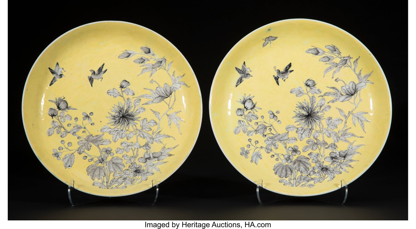 Two Rare Chinese Grisaille Decorated Yellow-Grou (1 of 3)
