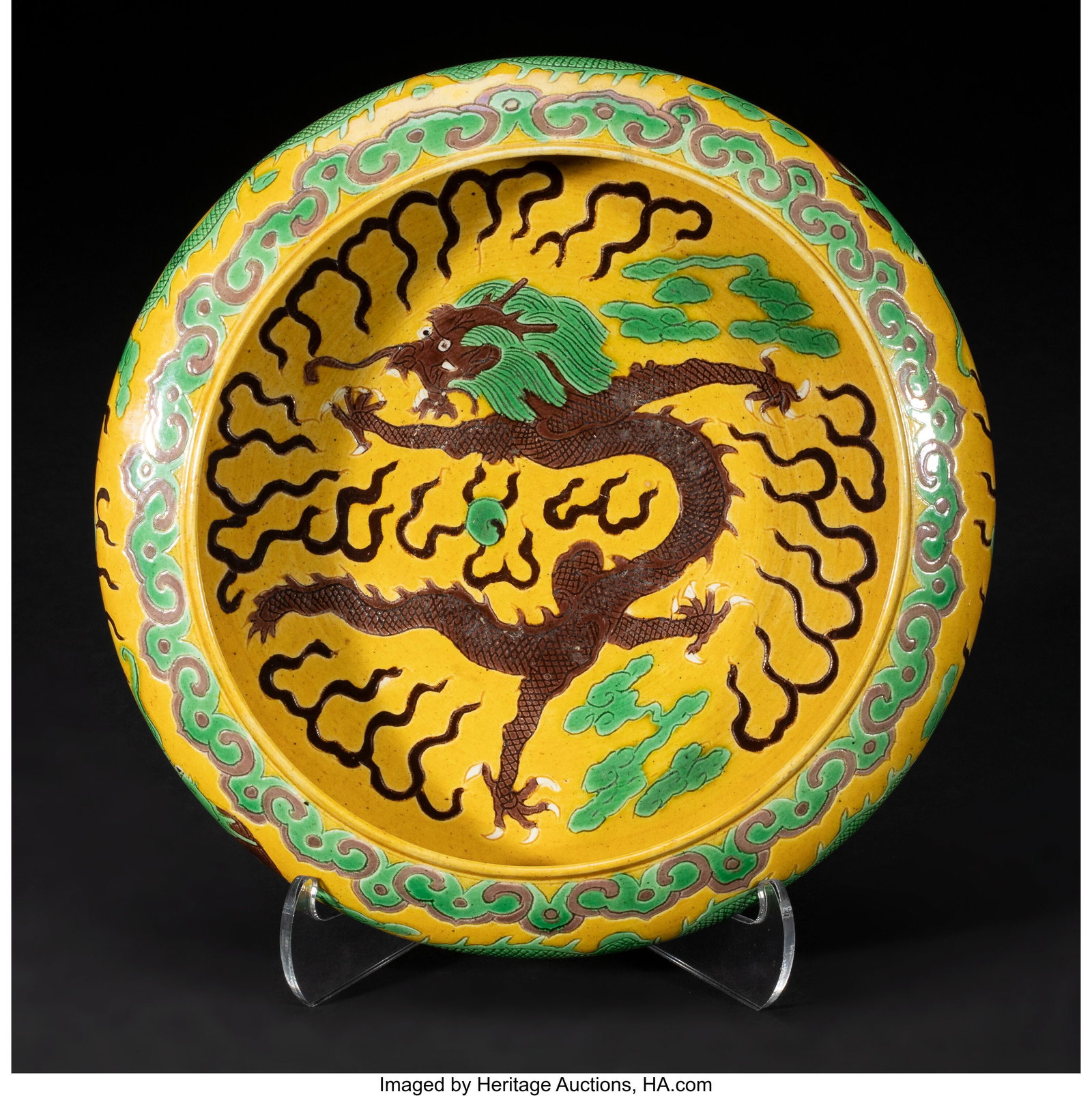 A Chinese Famille Jaune Susancai Glazed 'Dragon' (1 of 3)