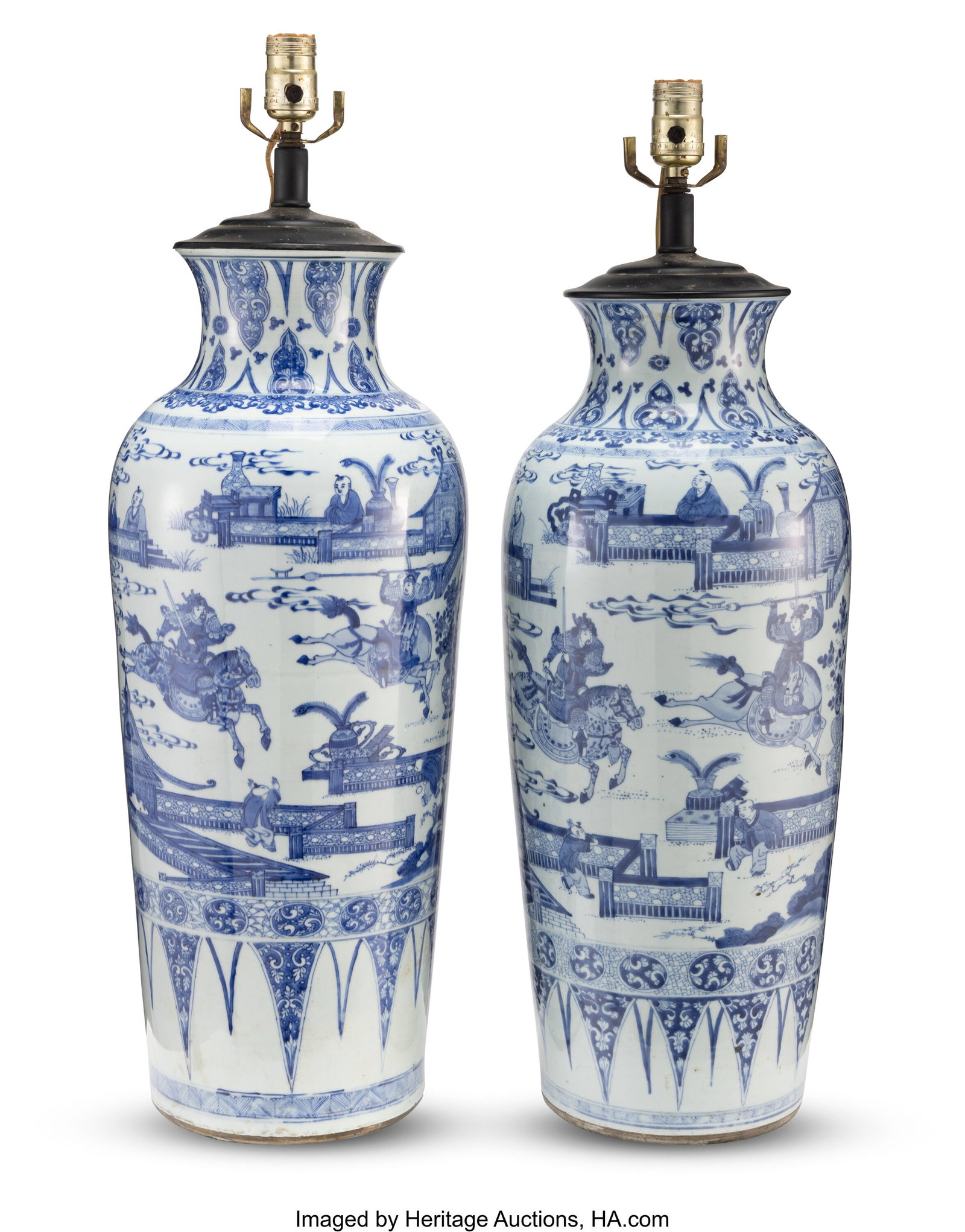 Two Tall Chinese Blue and White Vases, Kangxi pe (1 of 5)