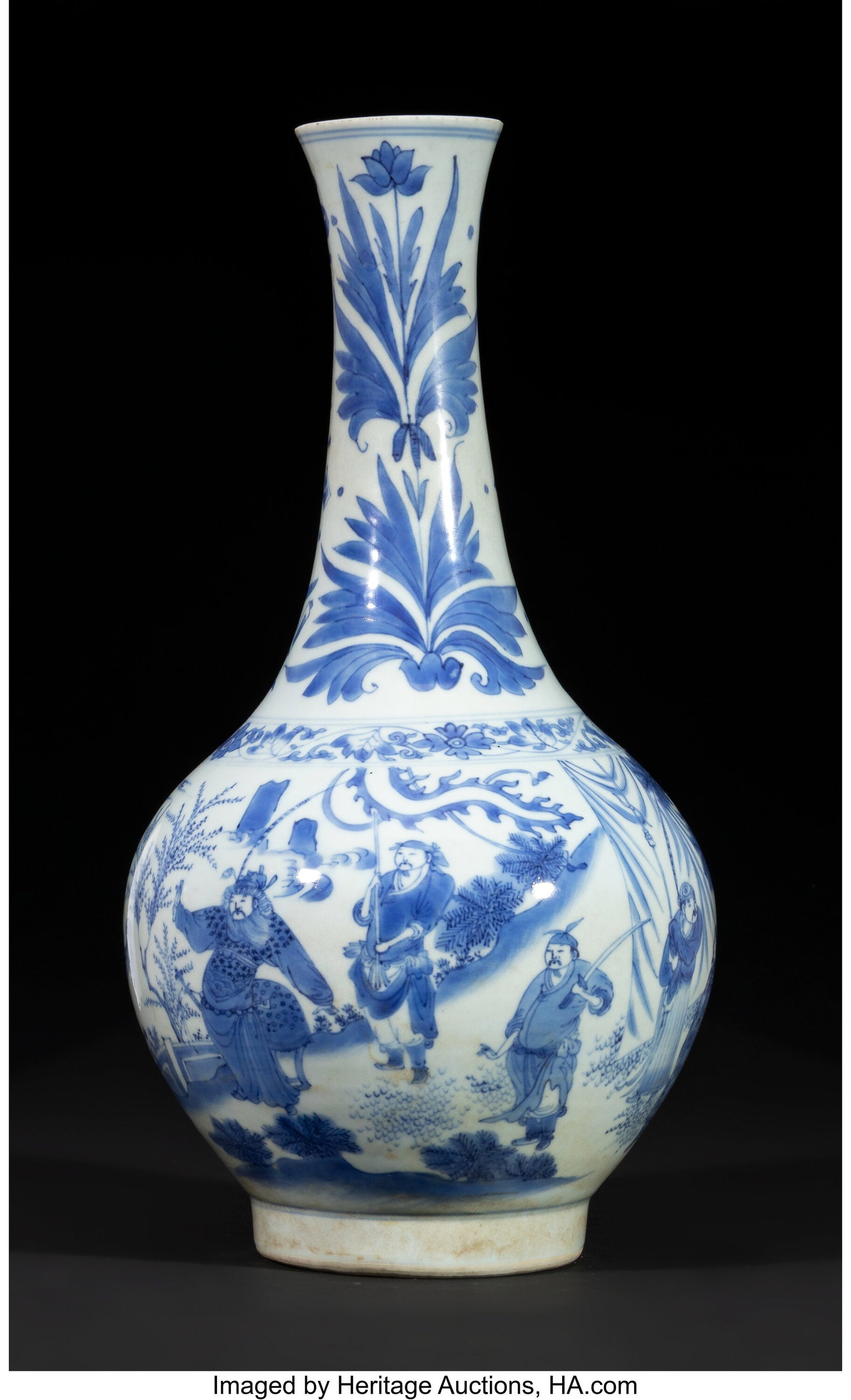 A Chinese Blue and White 'Warriors' Bottle Vase, (1 of 4)