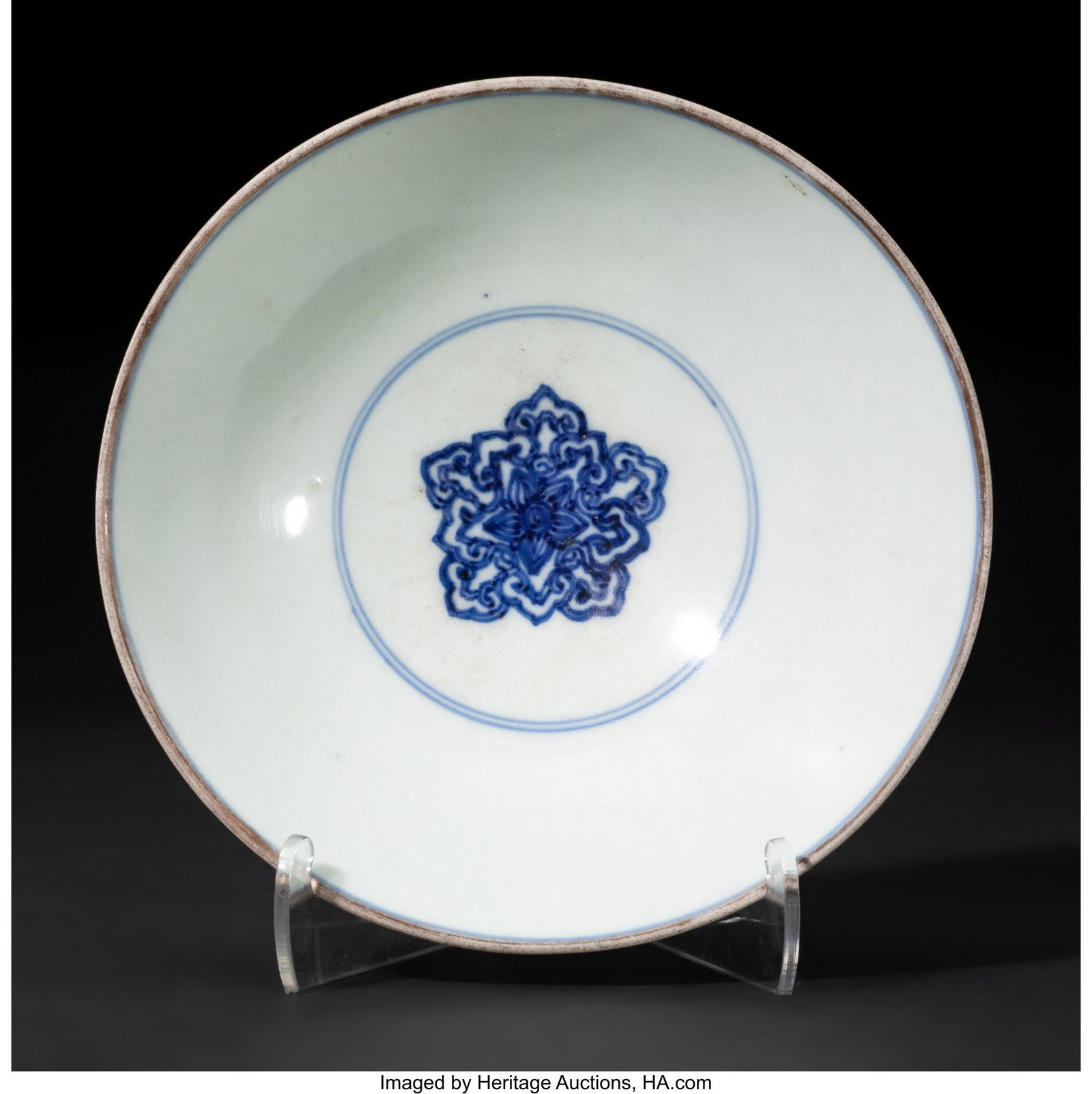A Chinese Blue and White Conical Bowl, Kangxi pe: A Chinese Blue and White Conical Bowl, Kangxi period Marks: Six-character Xuande mark 2-1/4 x 6-5/8 inches (5.7 x 16.8 cm) (diam.) the exte