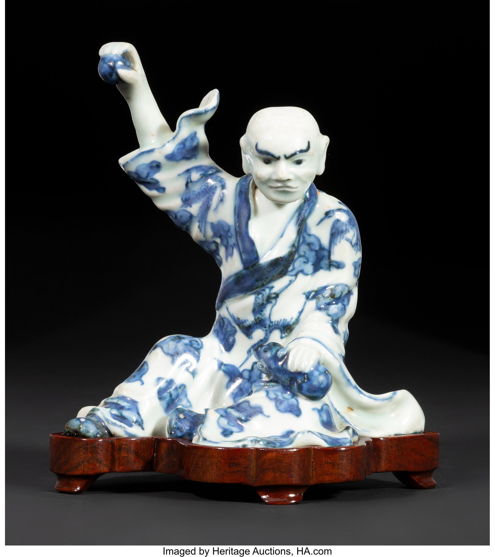 A Chinese Blue and White Figure of Bakula Arhat  (1 of 4)