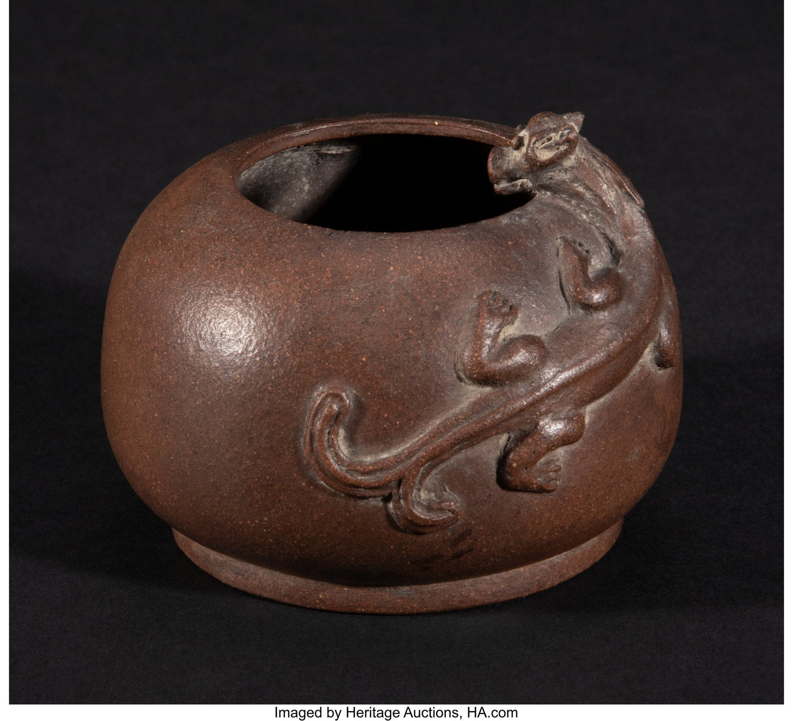 A Chinese Yixing Pottery Water Coupe with Molded (1 of 4)
