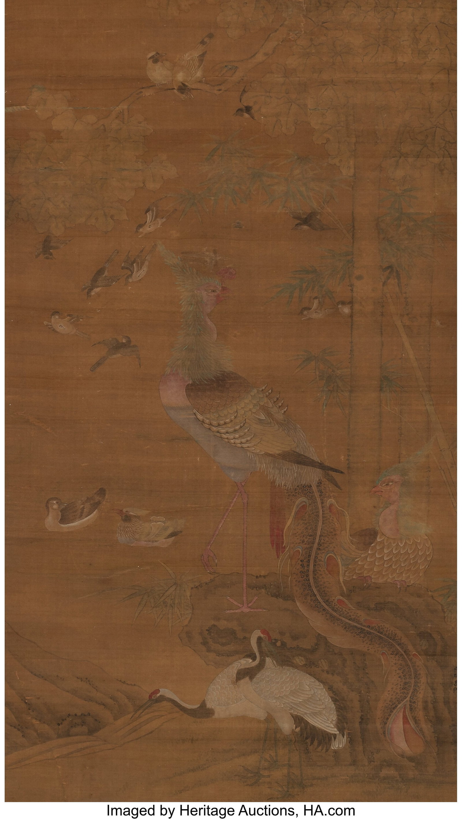 Attributed to Lu Ji (Chinese, b. 1477) Phoenix, : Attributed to Lu Ji (Chinese, b. 1477) Phoenix, 18th/19th century Hanging scroll; ink and color on silk 87-1/2 x 44-3/4 inches (222.2 x 113&pe