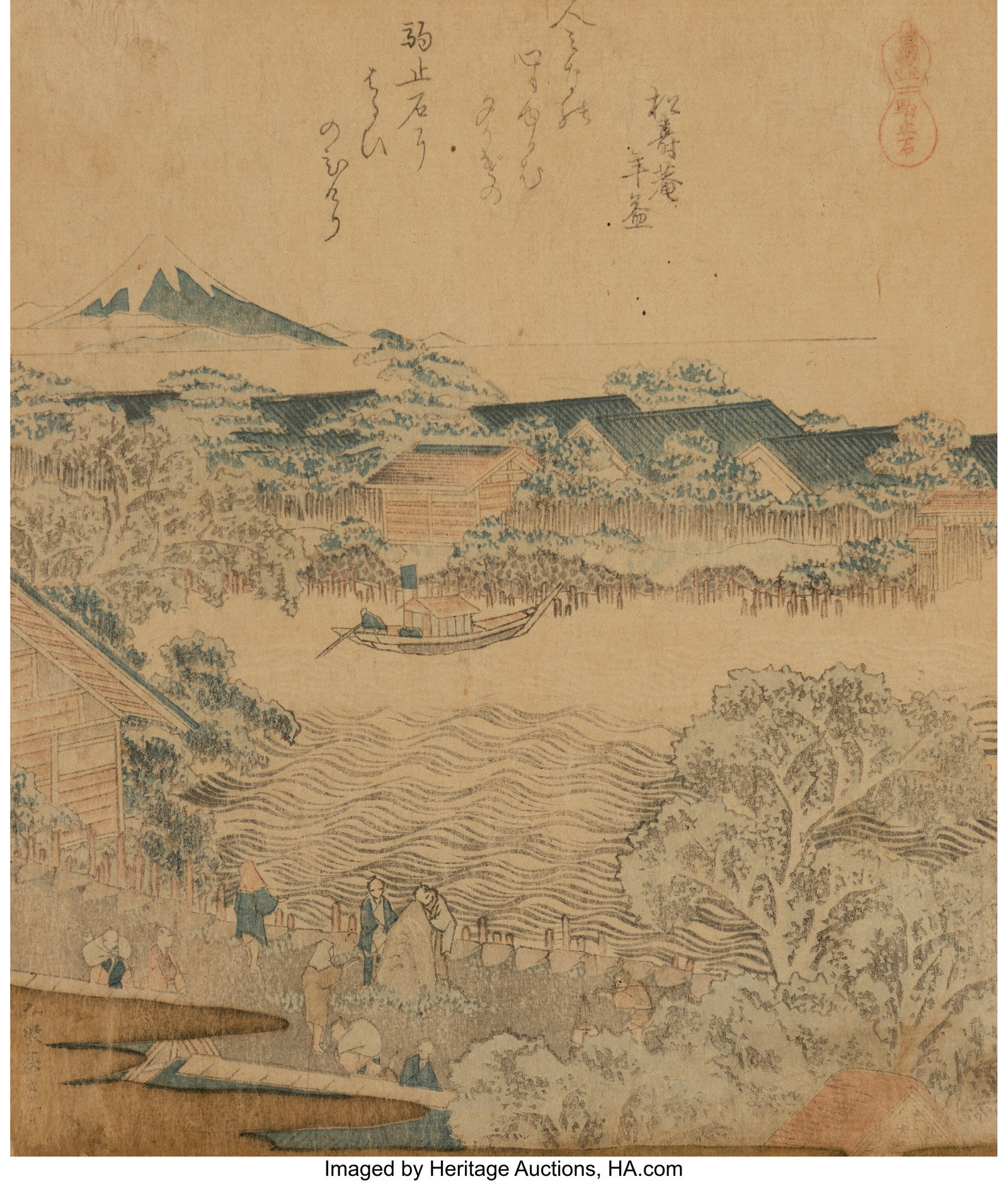 Katsushika Hokusai (Japanese, 1760-1849) The Hit: Katsushika Hokusai (Japanese, 1760-1849) The Hitching Stone Onmaya Embankment, from the series A Selection of Horses (Umaa zukushi) (Left Sheet of Triptych)&c