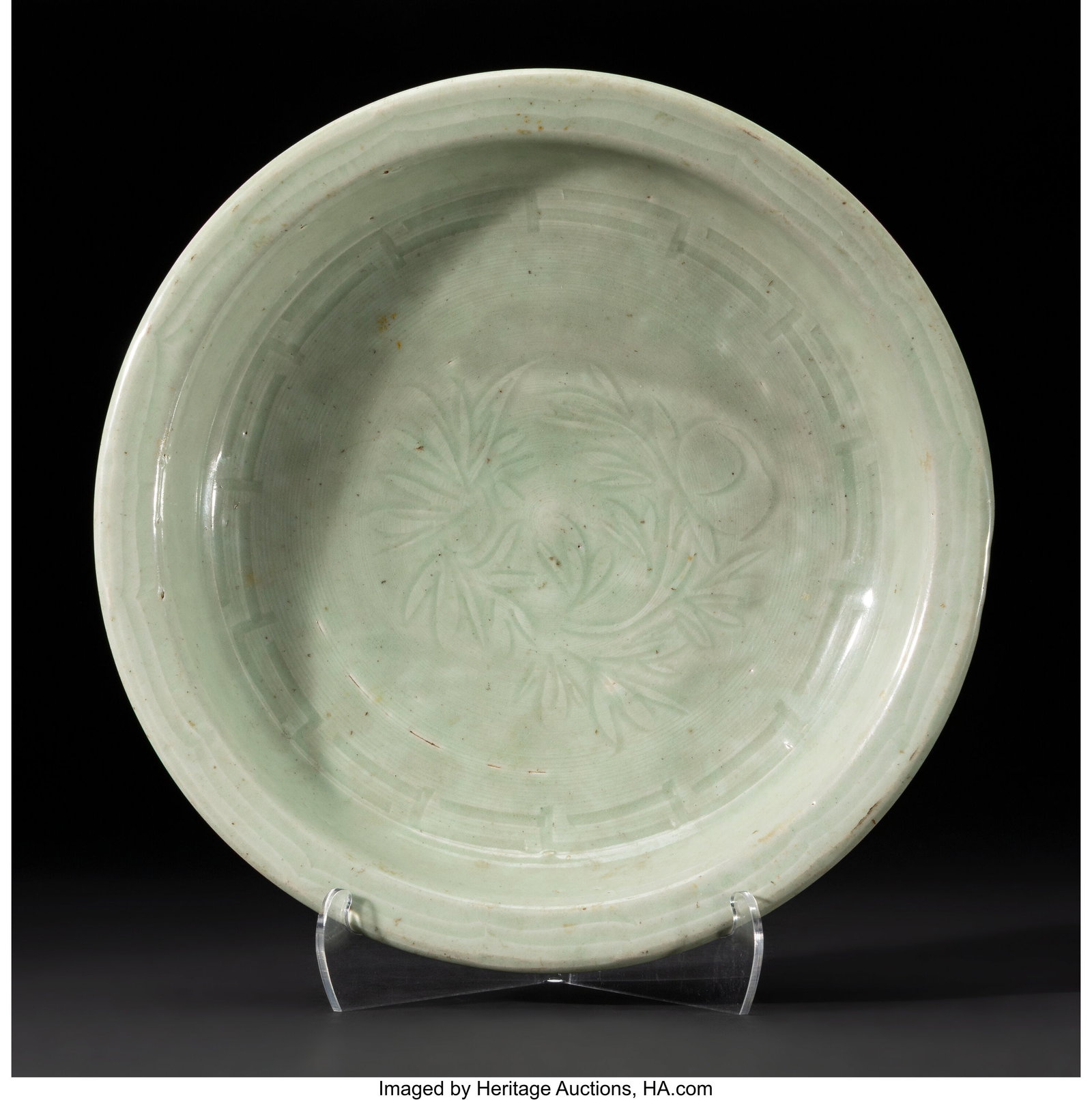 A Large Japanese Hasami Ware Celadon-Glazed Char: A Large Japanese Hasami Ware Celadon-Glazed Charger, 17th century 3-5/8 x 15-1/8 inches (9.2 x 38.4 cm) (diam.) Sinilar example in the collection