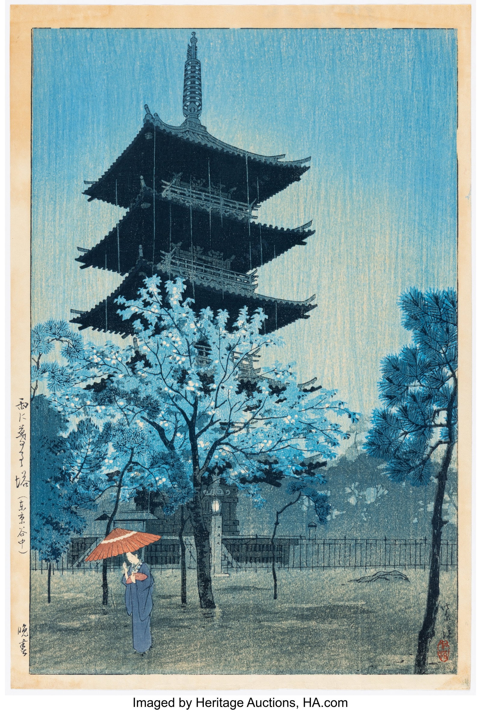 Kasamatsu Shiro (Japanese, 1898-1991) Three Work: Kasamatsu Shiro (Japanese, 1898-1991) Three Works, Night Scenes, early 20th century Woodblock print 16 x 10-1/2 inches (40.6 x 26.7 cm) (ea