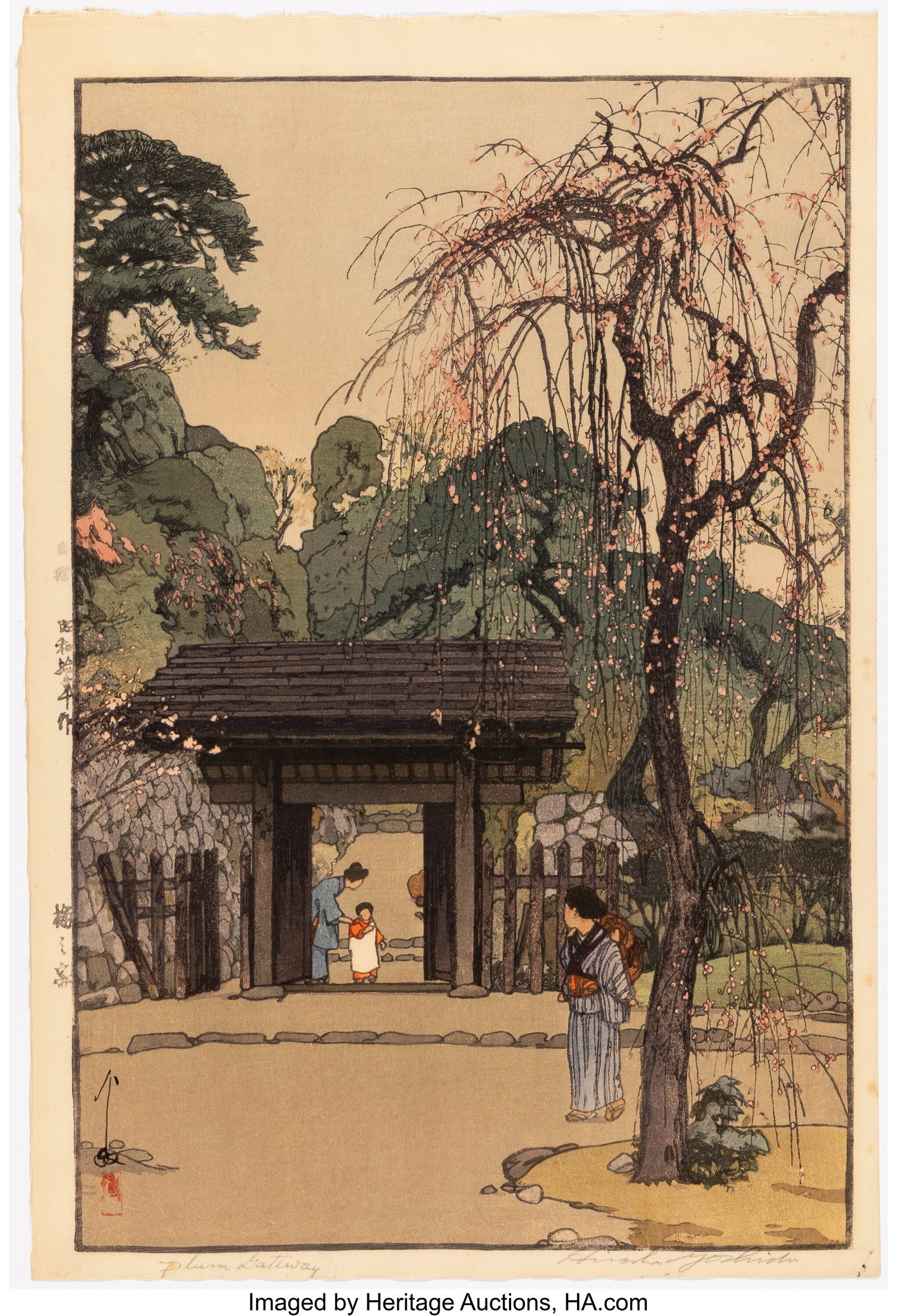 Yoshida Hiroshi (Japanese, 1876-1950) Plum Gatew: Yoshida Hiroshi (Japanese, 1876-1950) Plum Gateway (Ume no ie), Showa 10 (1935) Woodblock print 16 x 10-3/4 inches (40.6 x 27.3 cm&rpar