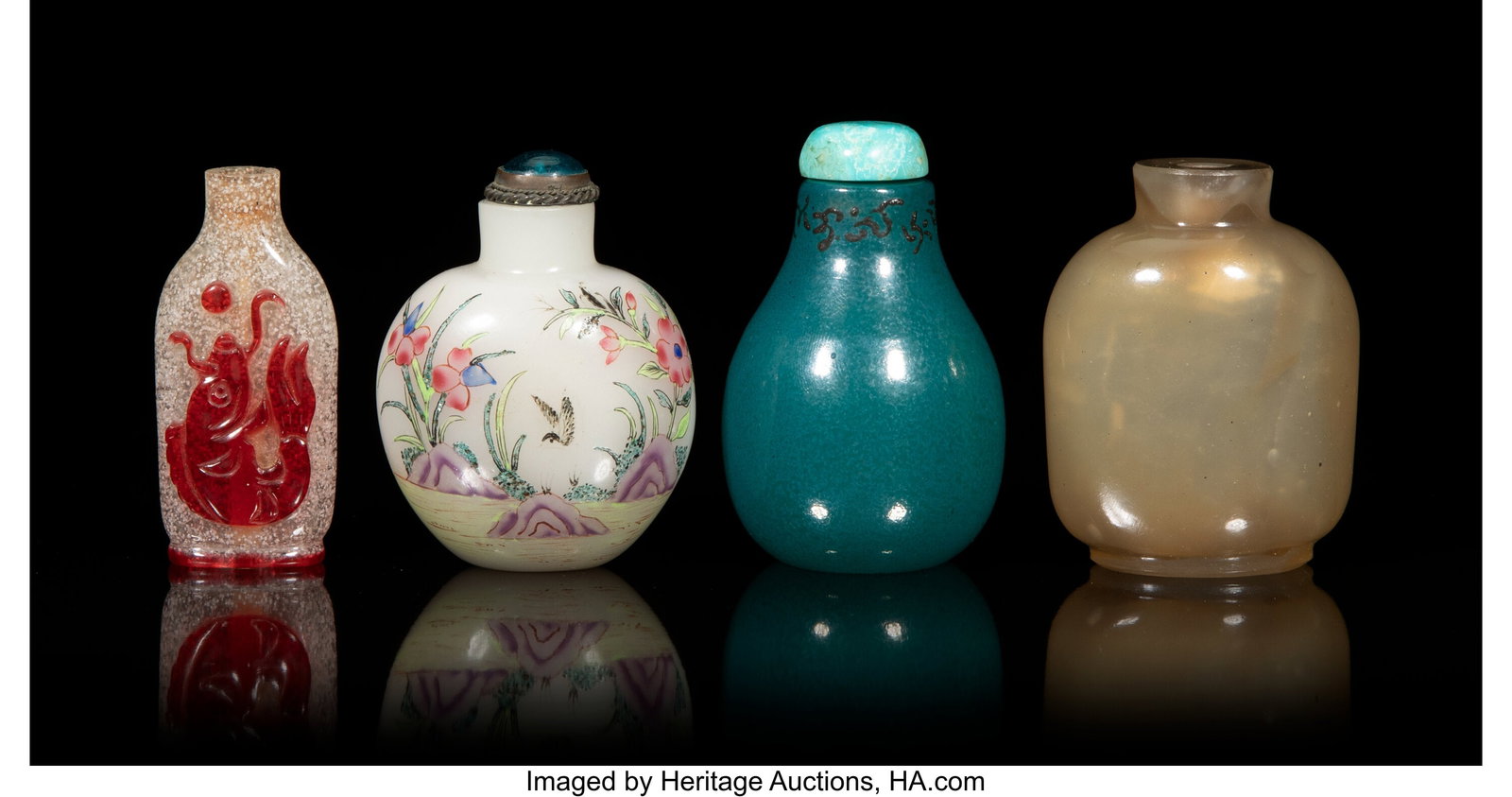 A Group of Four Chinese Glass Snuff Bottles, 19t (1 of 3)