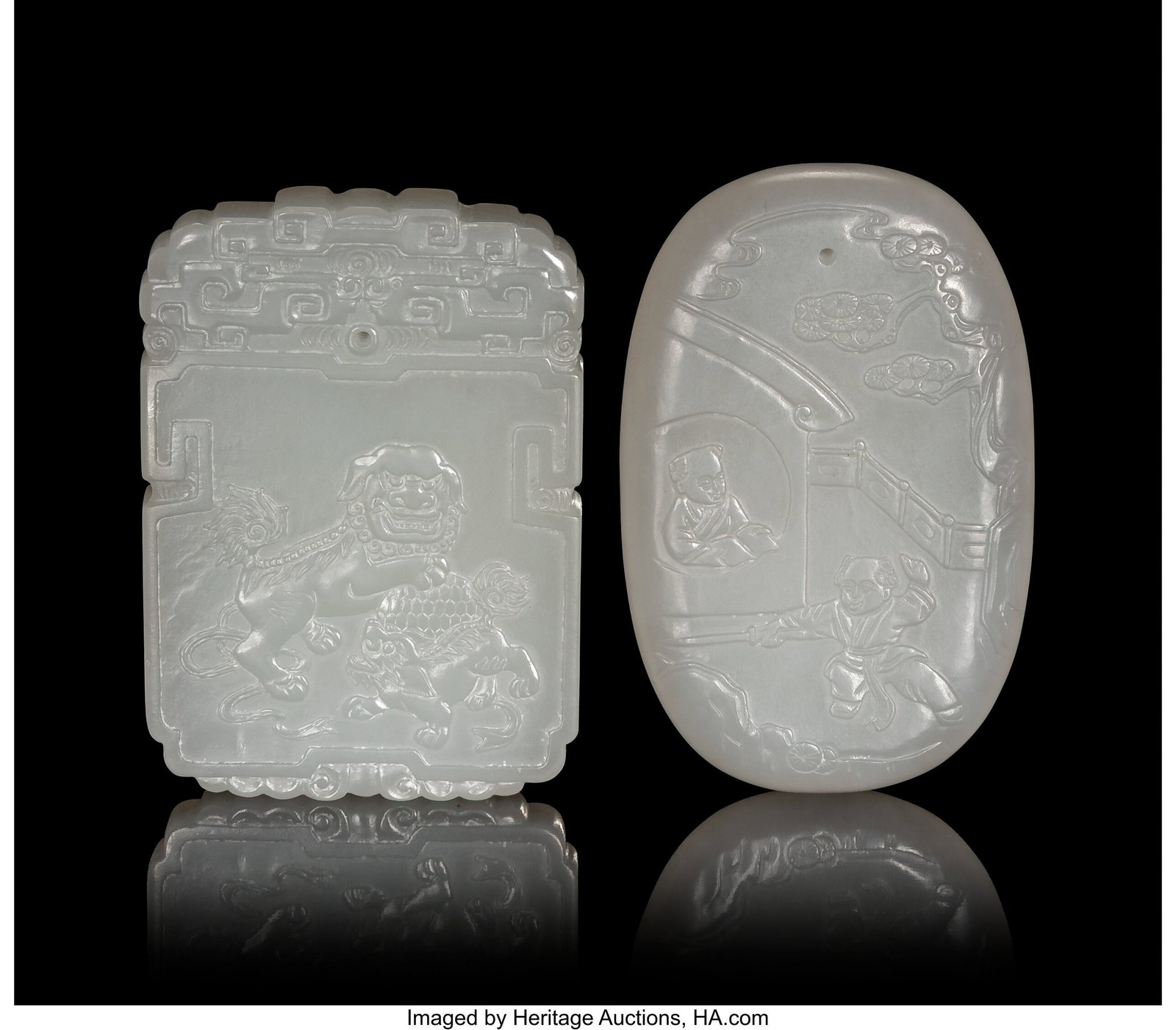 Two Chinese Carved White Jade Plaques, 20th cent (1 of 3)