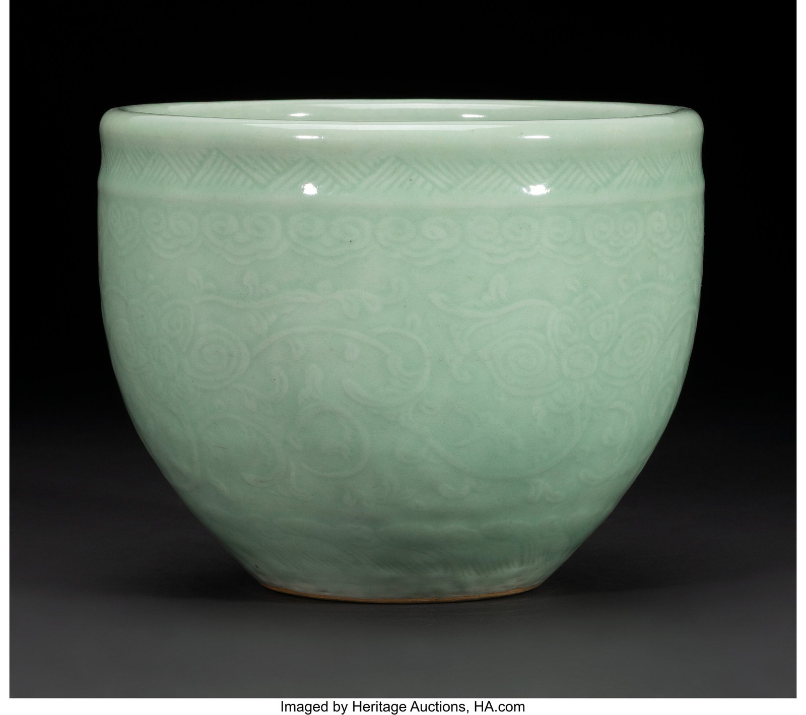 A Chinese Celadon-Glazed Jardinière, late Qing  (1 of 3)