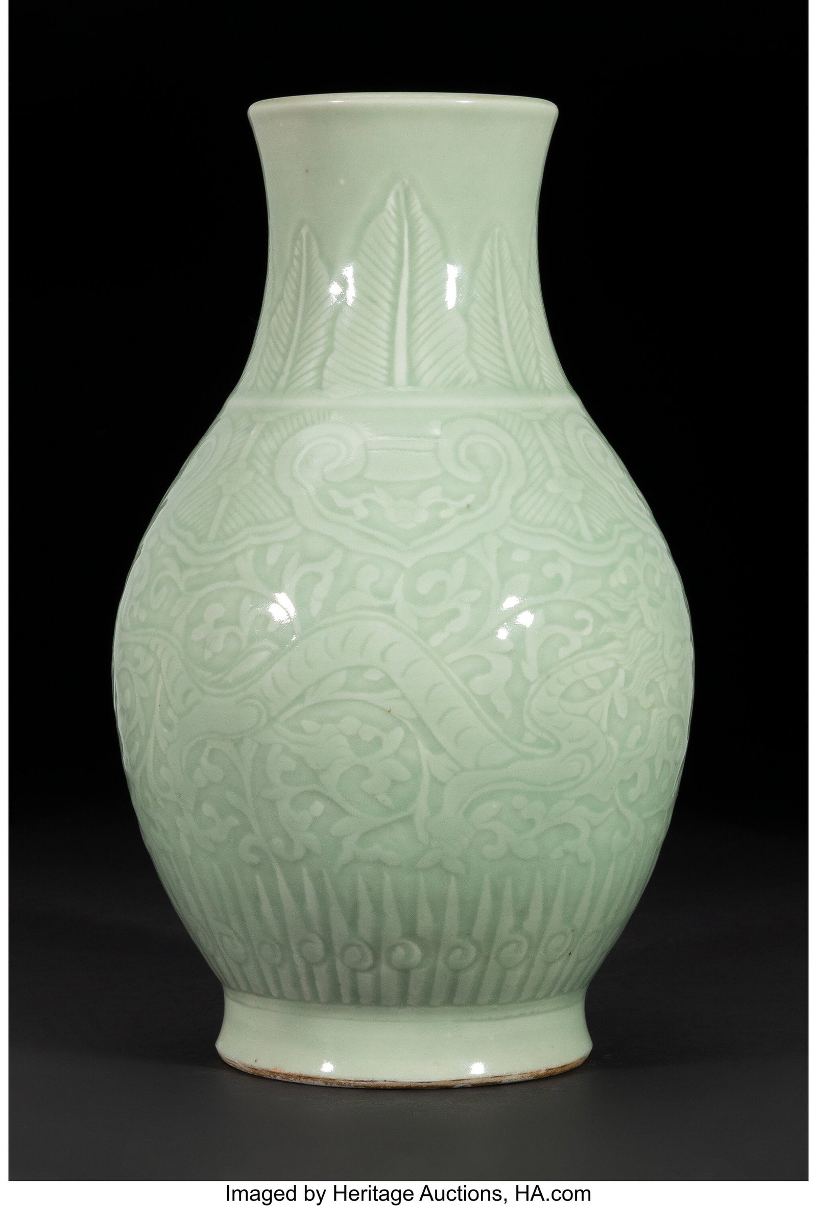 A Chinese Celadon-Glazed 'Dragon' Vase, Qing dyn (1 of 3)
