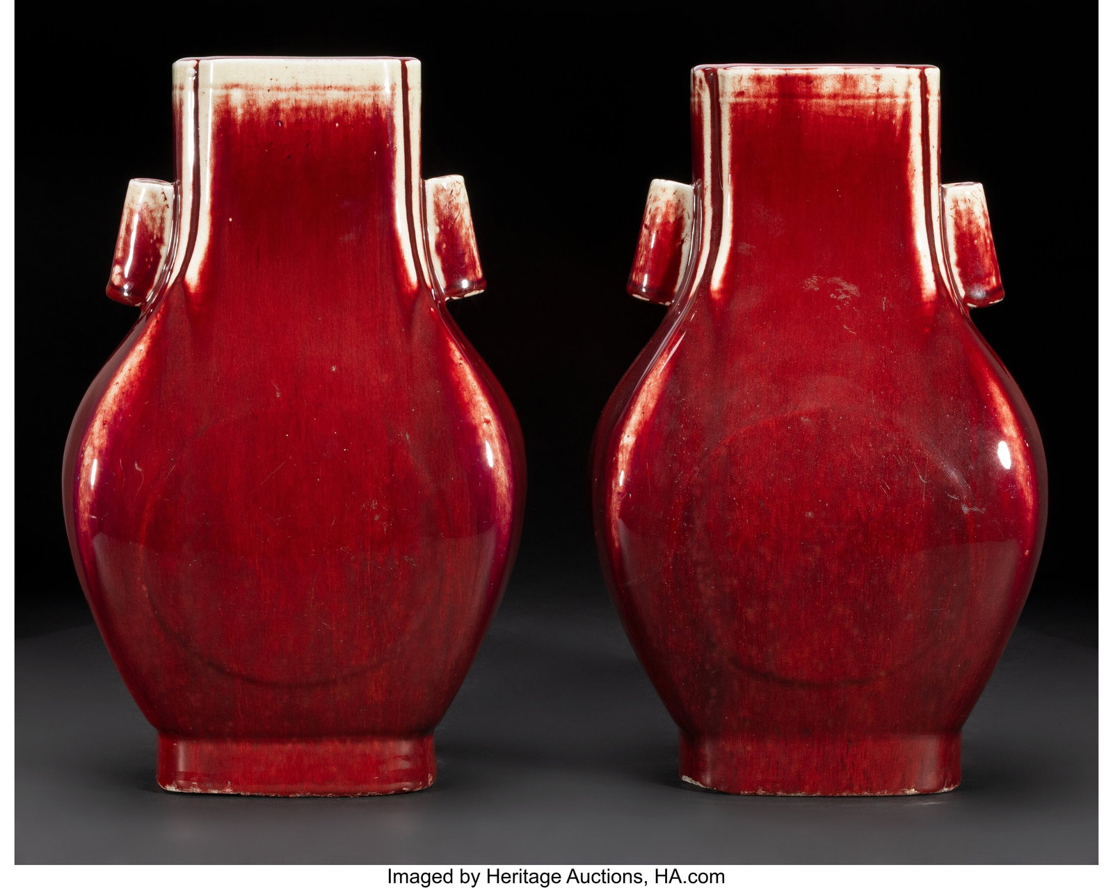A Pair of Chinese Oxblood-Glazed Two-Handled Fan (1 of 4)
