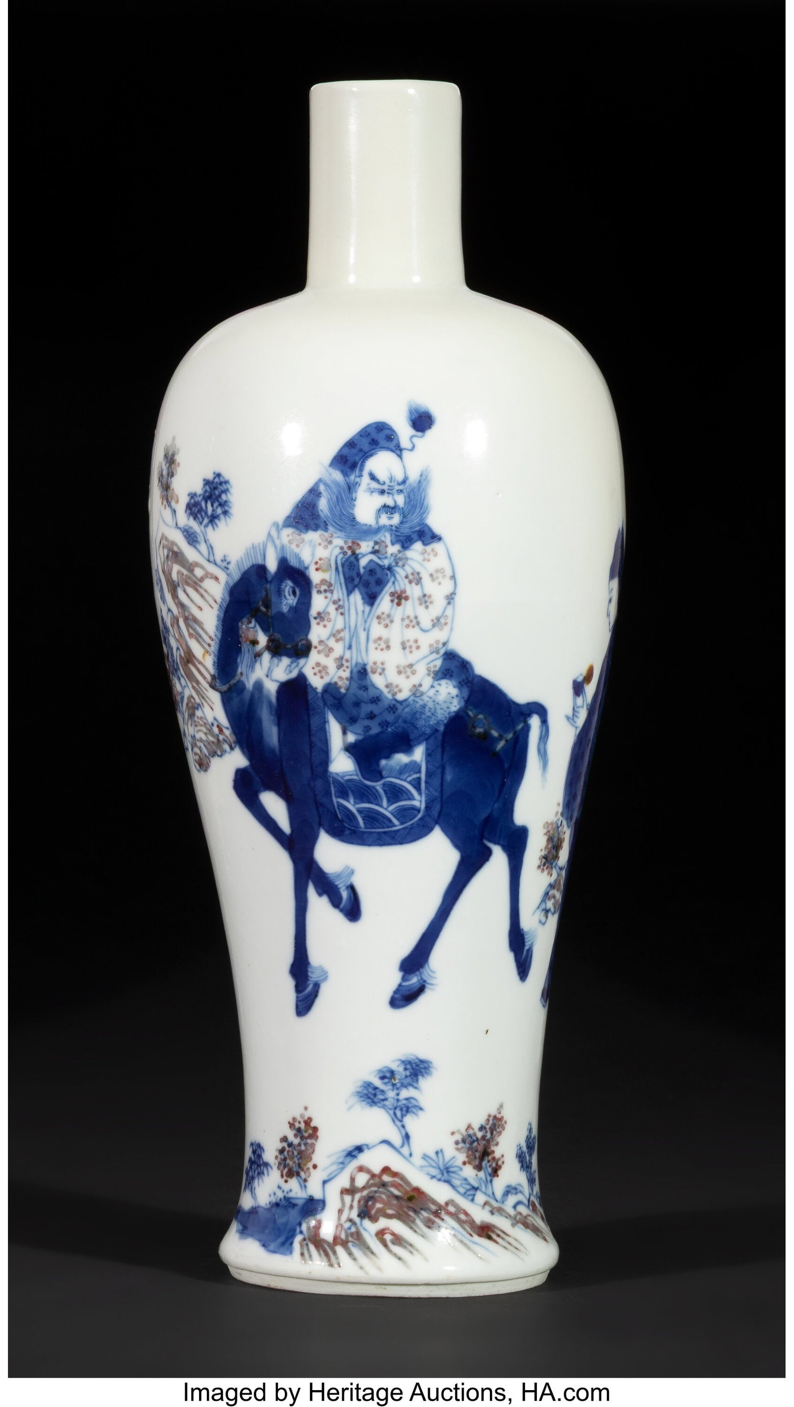 A Chinese Underglazed Blue and Red Short Neck Va: A Chinese Underglazed Blue and Red Short Neck Vase, 19th century Marks: six-character Kangxi mark 10-1/4 x 3-5/8 inches (26.0 x 9.2 cm) (diam.&r