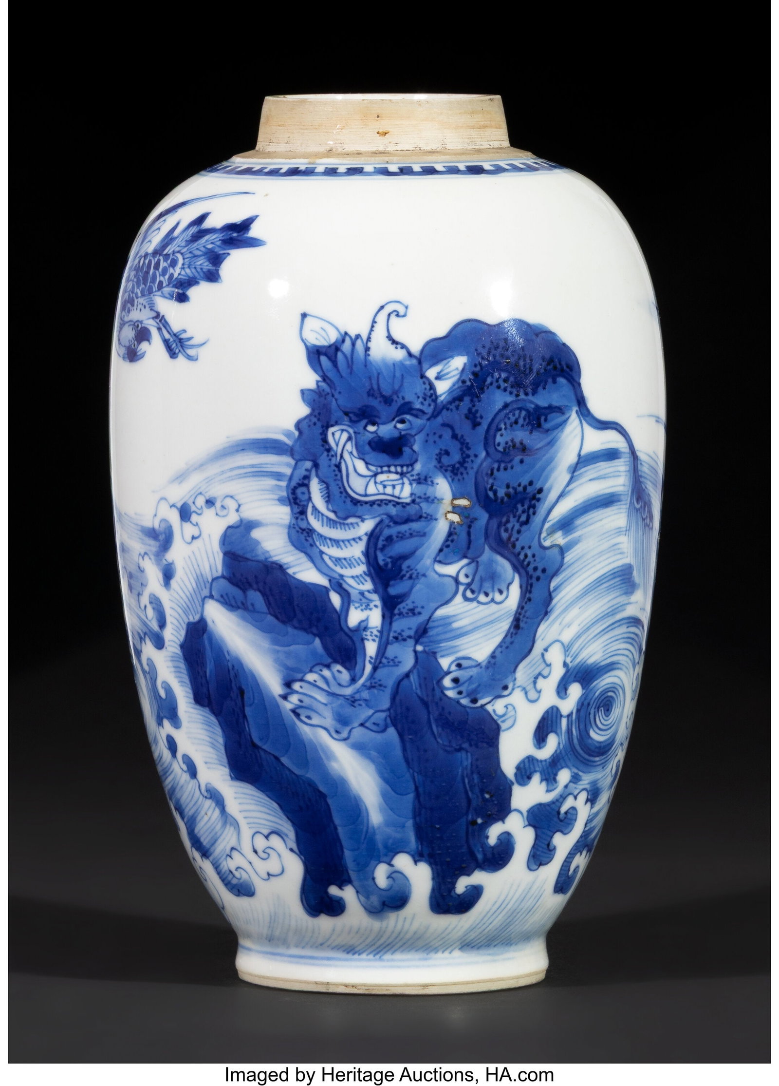 A Chinese Blue and White 'Qilin and Phoenix' Jar (1 of 4)
