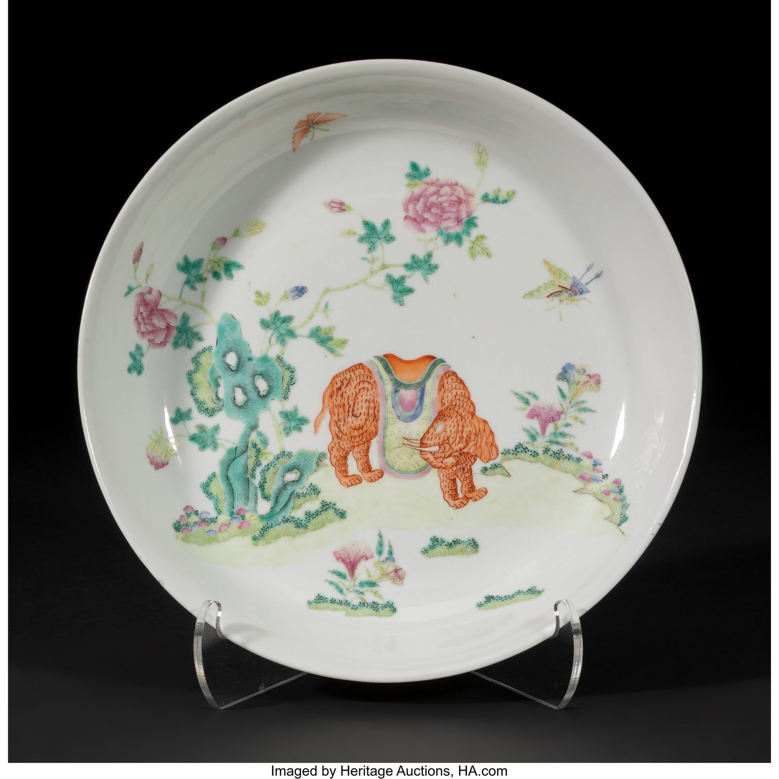 A Chinese Famille Rose 'Elephant' Dish, Guangxu : A Chinese Famille Rose 'Elephant' Dish, Guangxu period Marks: underglaze blue six-character Yongzheng mark 1-3/4 x 9-3/8 inches (4.4 x 23.8 cm) (diam&p