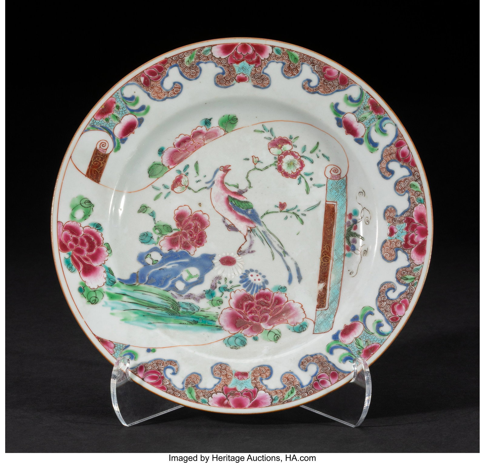 A Chinese Export Famille Rose 'Pheasant & Scroll: A Chinese Export Famille Rose 'Pheasant & Scroll' Dish, 18th century 1 x 9 inches (2.5 x 22.9 cm) (diam.) HID03101062020 © 2026 Heritage Auction