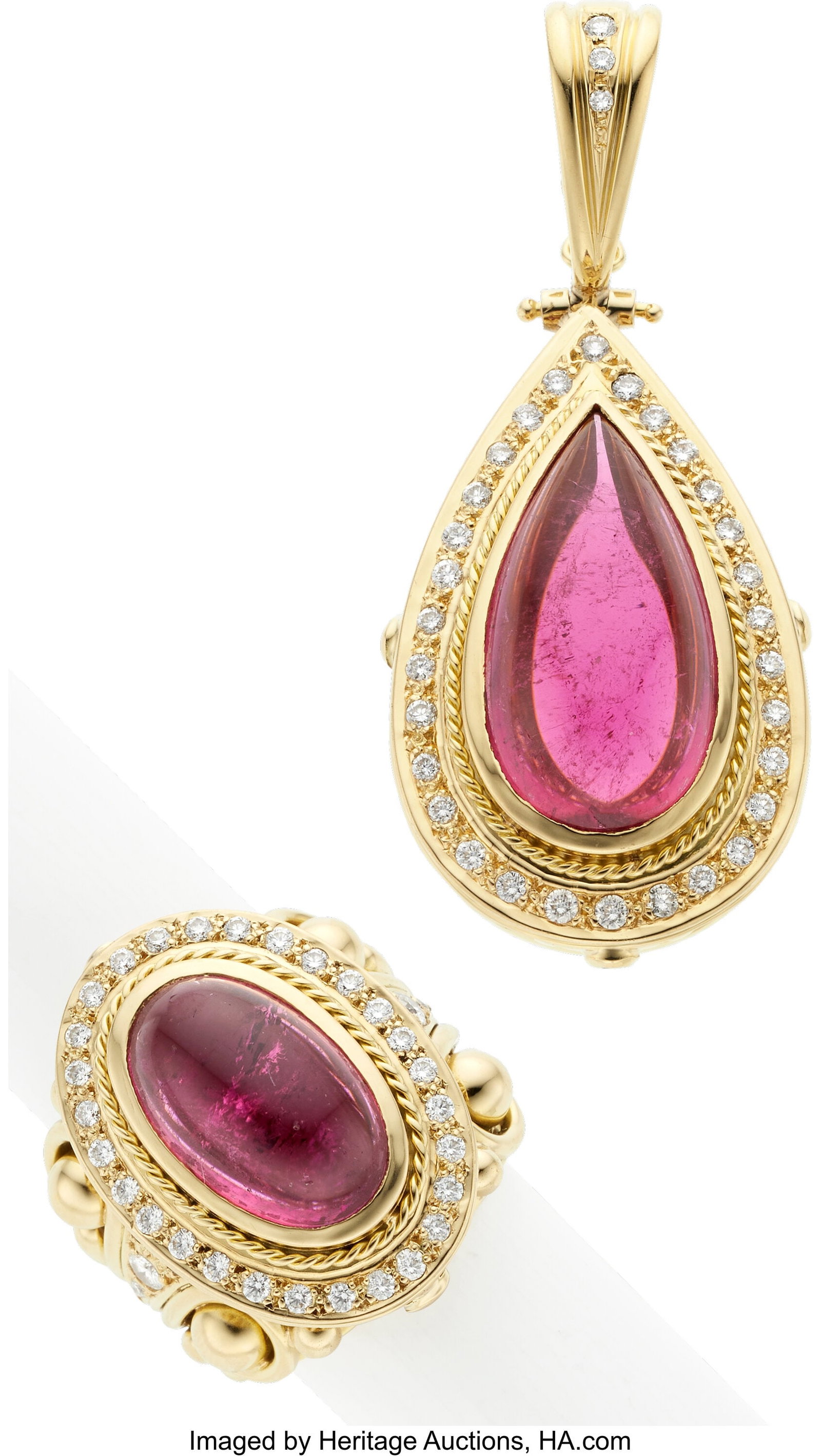 Rubellite Tourmaline, Diamond, Gold Jewelry Suit (1 of 1)