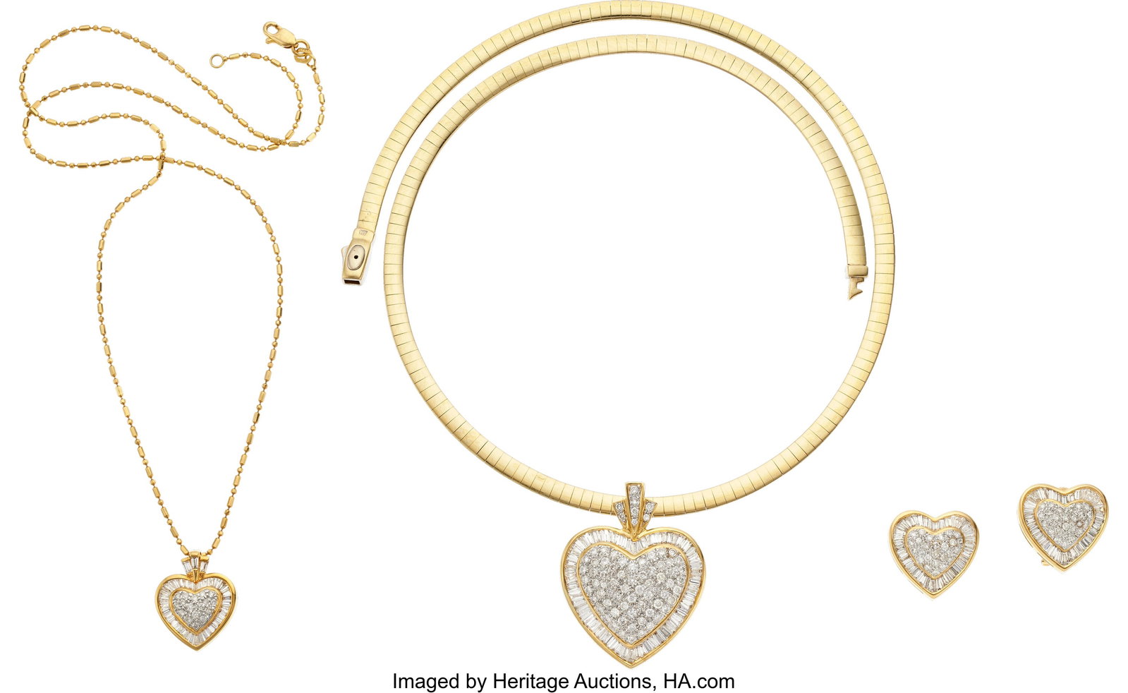 Diamond, Gold Jewelry Stones: Full-cut diamonds: Diamond, Gold Jewelry Stones: Full-cut diamonds weighing a total of approximately 2.30 carats; baguette and tapered baguette-cut diamonds weighing a total of approximately 4&pe