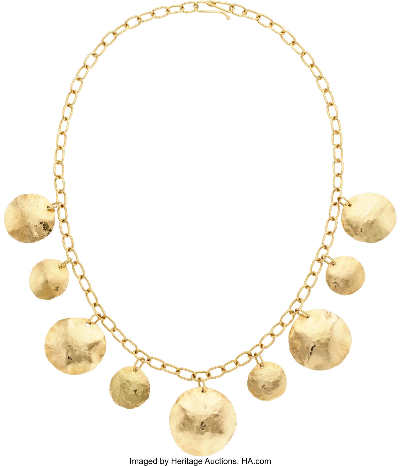 Gold Necklace Metal: 18k gold Weight: 52.40 gra: Gold Necklace Metal: 18k gold Weight: 52.40 grams Dimensions: 19-1/2 inches x 1-1/2 inches Property from the Estate of Virginia Sory Brown, Opera Singer, M