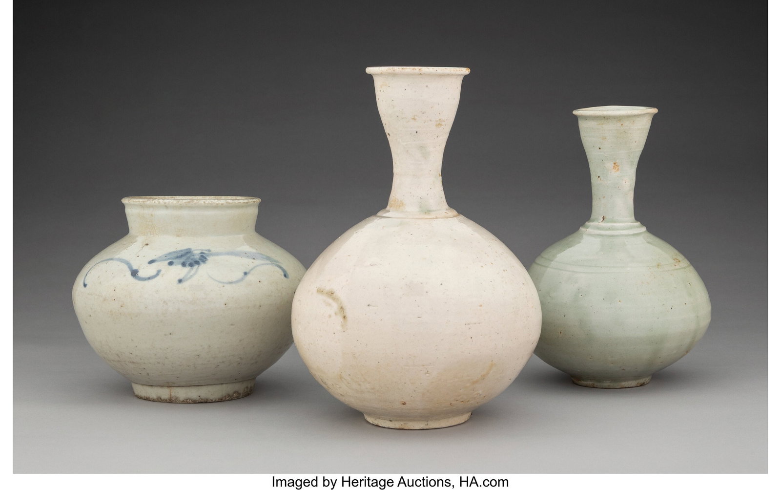 A Group of Three Korean Glazed Ceramic Works, 19: A Group of Three Korean Glazed Ceramic Works, 19th century 9-1/4 x 5-3/4 inches (23.5 x 14.6 cm) (diam.) The lot comprising: 1 'bat & g