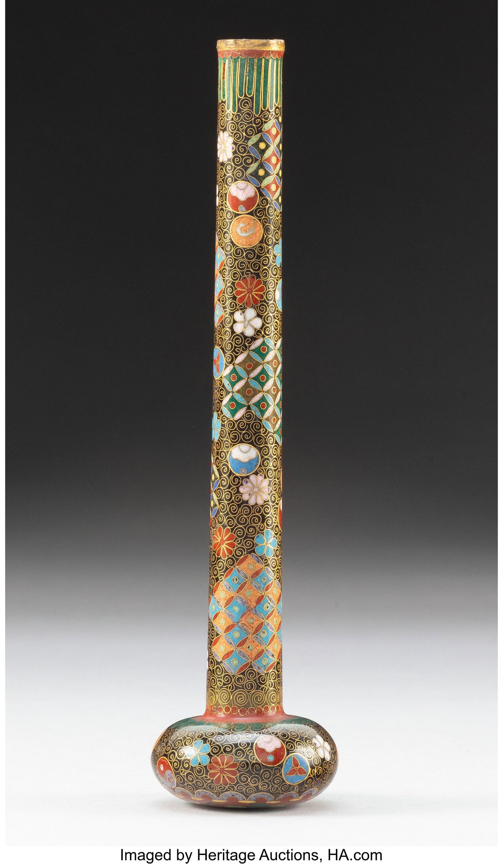 A Japanese Cloisonné Enameled Vase 7-1/2 x 1-3/: A Japanese Cloisonné Enameled Vase 7-1/2 x 1-3/4 x 1-3/4 inches (19.1 x 4.4 x 4.4 cm) HID03101062020 © 2026 Heritage Auctions | All Rights R