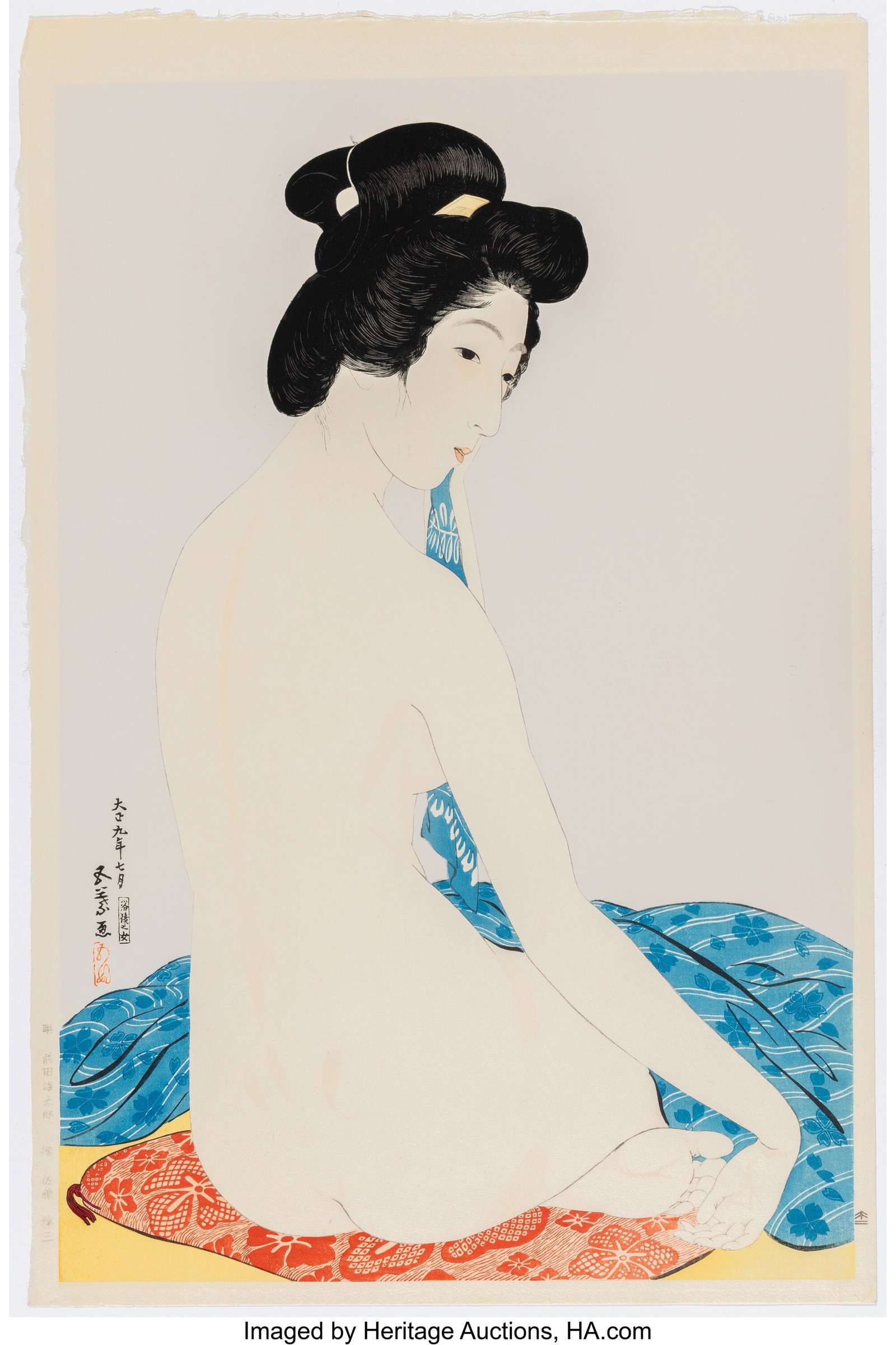 Hashiguchi Goyo (Japanese, 1880-1921) Woman afte: Hashiguchi Goyo (Japanese, 1880-1921) Woman after Bath (Yukugo no onna), 1920 Woodblock print embellished with mica 18-3/8 x 12 inches (46.7 x 30&period