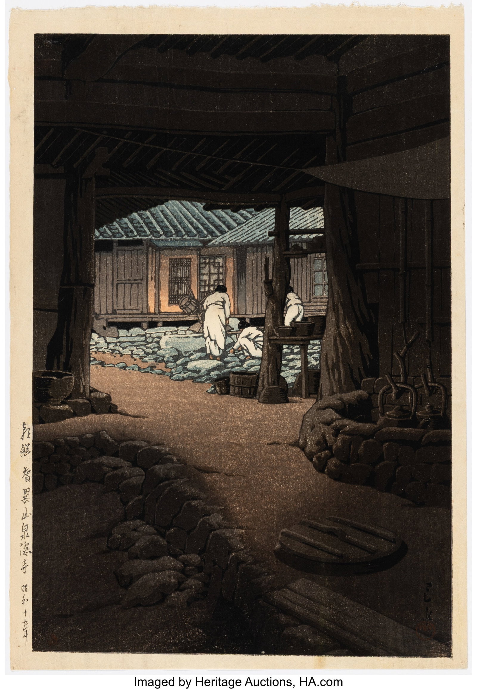 Hasui Kawase (Japanese, 1883-1957) The Choeneuns: Hasui Kawase (Japanese, 1883-1957) The Choeneunsa Temple, Mount Jirisan, Korea, (Chosen Chiizan Sen'in-ji), from the series Views of Korea, Cont