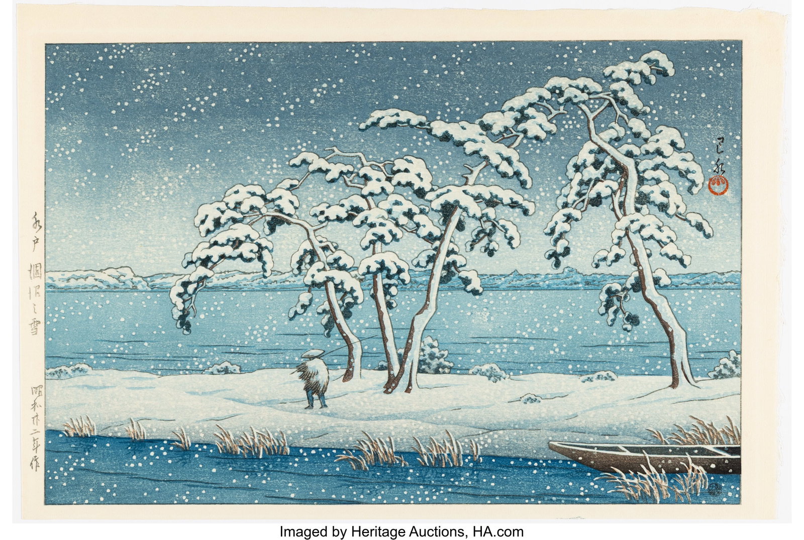 Hasui Kawase (Japanese, 1883-1957) Snow at Hinum (1 of 2)