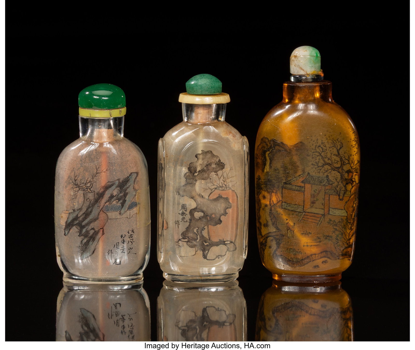 A Group of Three Chinese Inside-Painted Glass Sn (1 of 3)