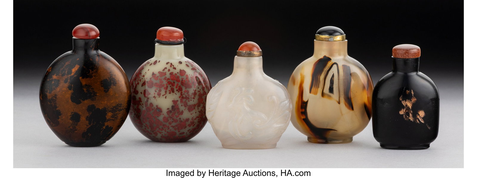 A Group of Five Chinese Carved Hardstone Snuff B (1 of 3)
