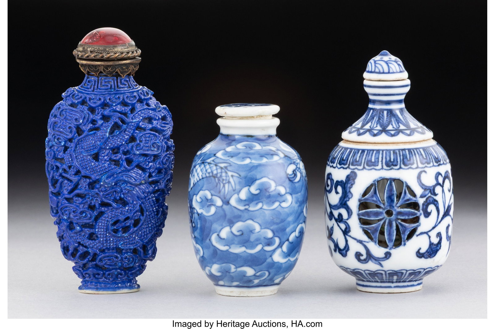 A Group of Three Chinese Blue and White Snuff Bo (1 of 3)