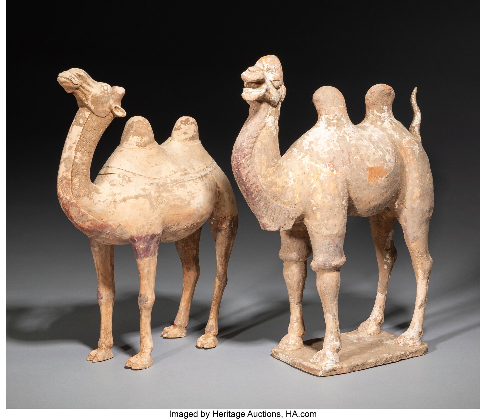 Two Chinese Polychromed Terracotta Bactrian Came